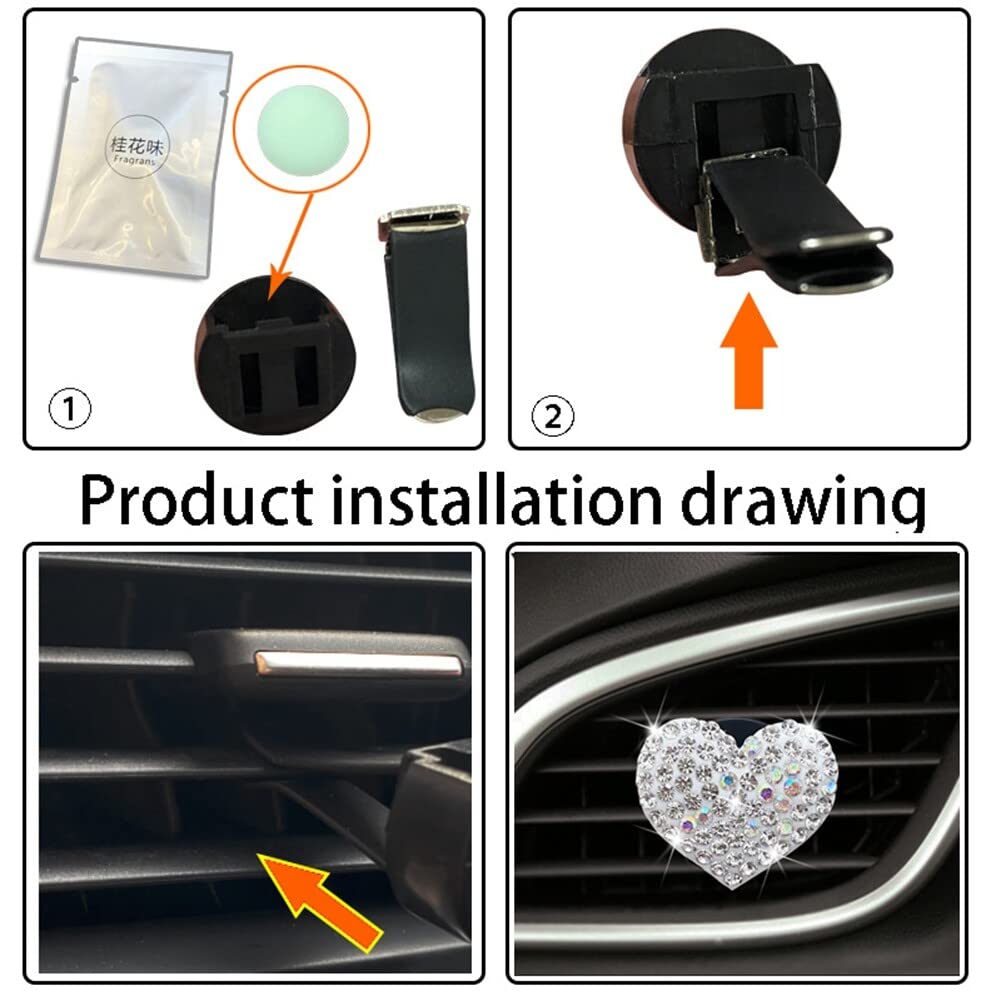 8 Pcs Crystal Car Vent Clips - Rhinestone Heart Air Freshener for Car AC Outlet & Interior Decor