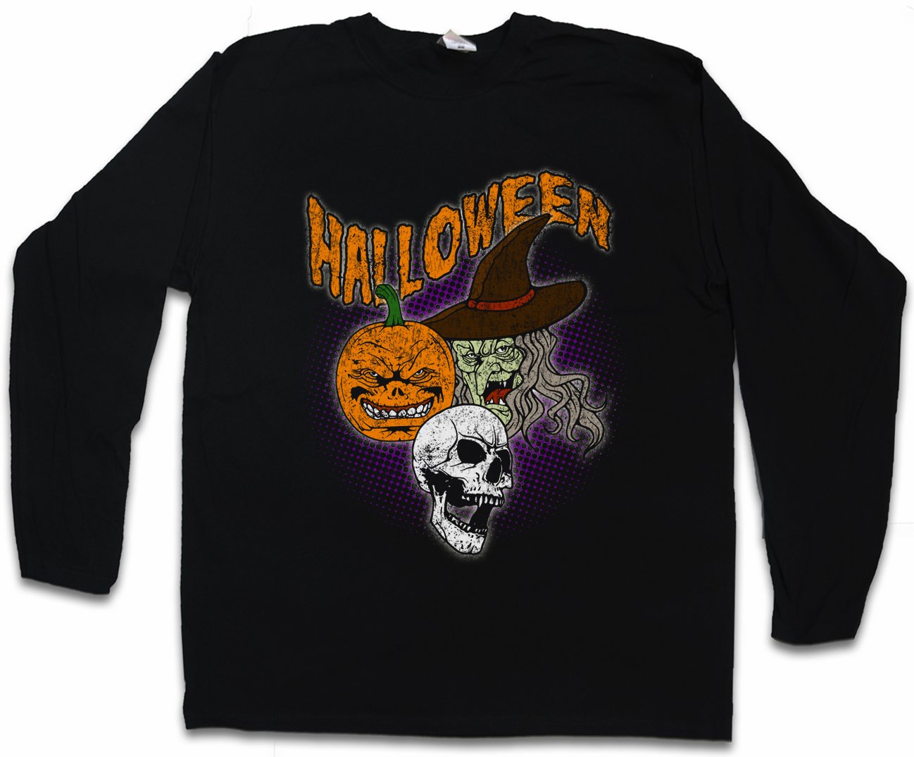 Halloween Costume Long Sleeve T-Shirt for Adults - Spooky Face Print Top for Halloween Parties, Trick or Treating & Cosplay