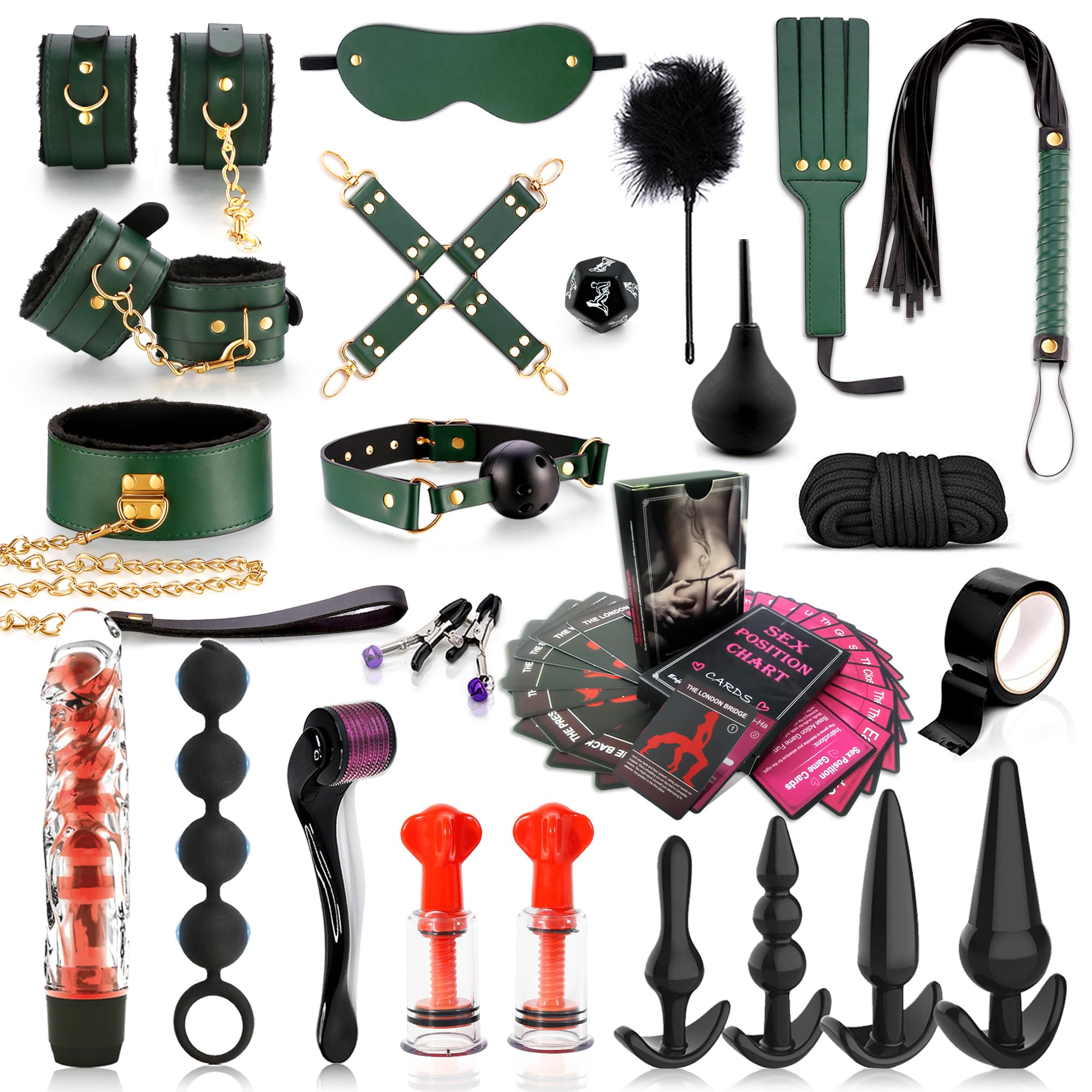BDSM Kit - Bondage Restraints Set with Adjustable Handcuffs, Collar, Ankle Cuffs & Blindfold | Anal Butt Plug Sex Toys for Couples | Kinky Adult Games & Role Play | Perfect for Spicing Up Relationships & Bedroom Fun