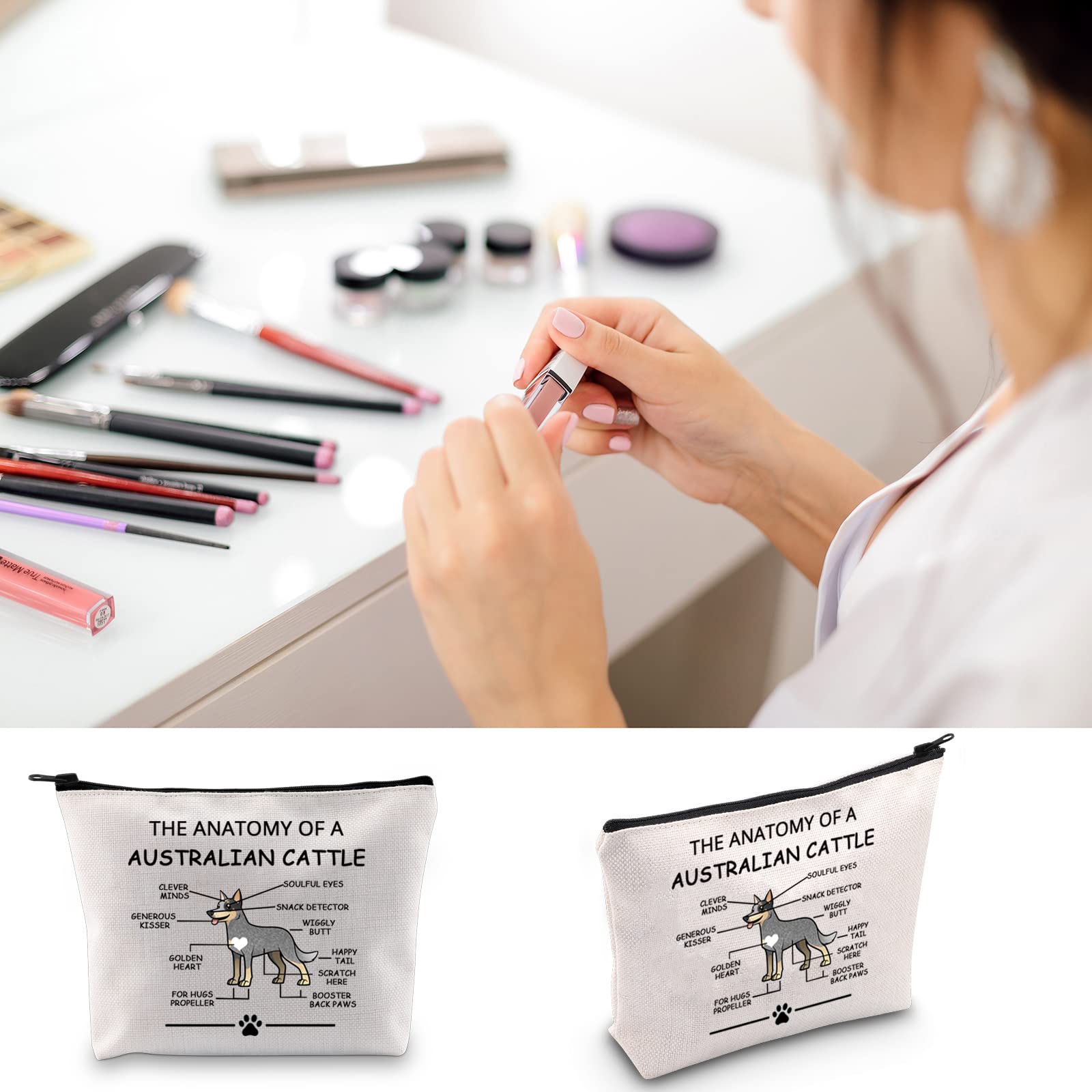 Funny Australian Cattle Dog Lover Gift - Anatomy of an Australian Cattle Dog Cosmetic Bag for Vet Moms, Travel Toiletry Pouch | Perfect for Dog Show Enthusiasts, Veterinary Professionals & Cattle Dog Owners