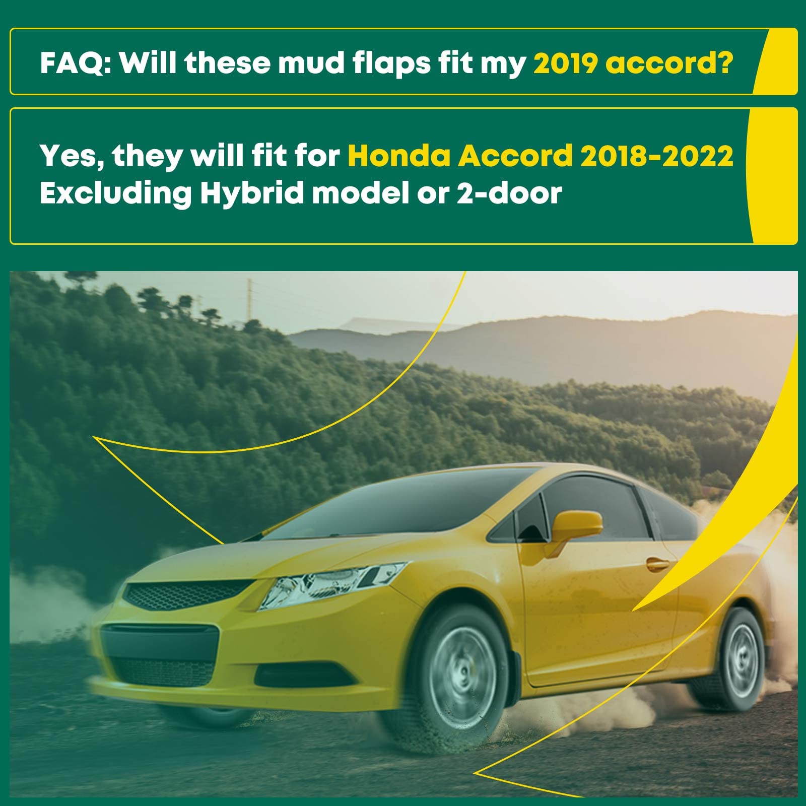 YHTAUTO 4-Piece Mud Flaps Splash Guards for 2018-2022 Honda Accord Sedan (Non-Hybrid) - Front & Rear Black Mudguards | All-Weather Protection Against Road Debris & Splashes