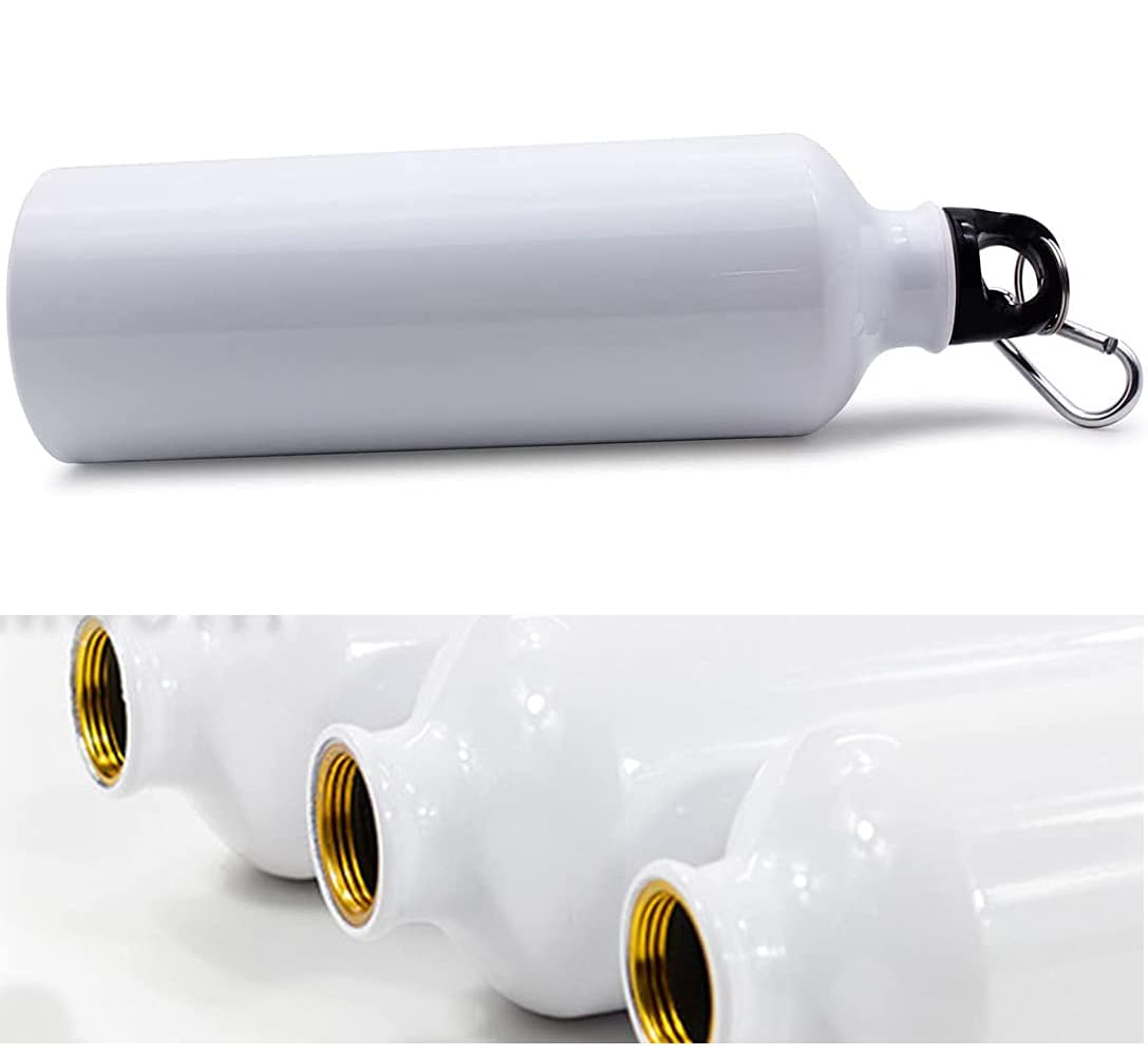 50pcs Sublimation Coated Aluminum Water Bottles 750ml - White & Silver Blank Sports Bottles for DIY Heat Transfer, Customizable Travel Drinkware - Perfect for Gym, Hiking, Sports Teams & Personalized Gifts