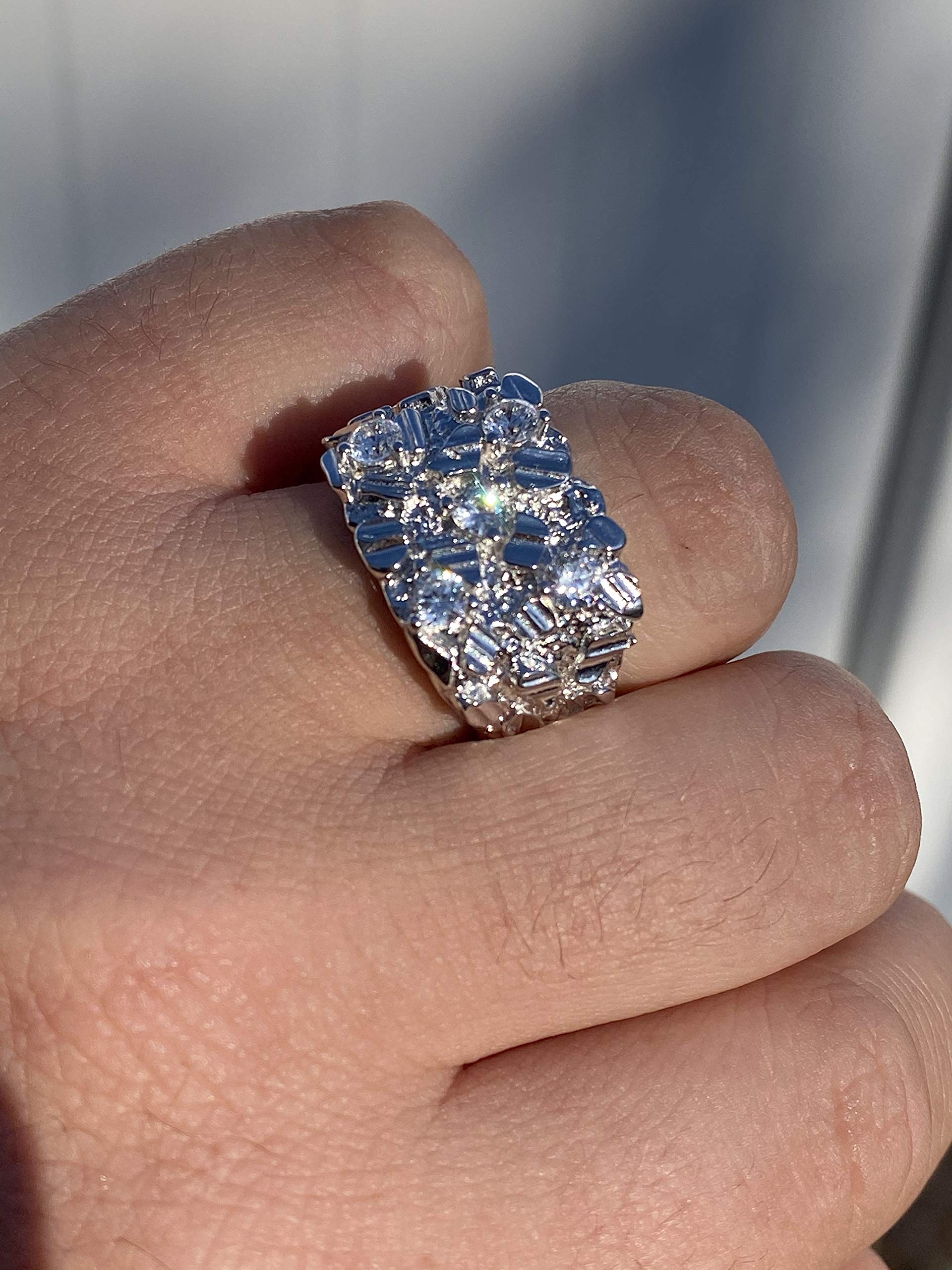 925 Sterling Silver Men's Nugget Ring - Iced Out Pinky or Ring Finger Jewelry for Men (Sizes 7-13) - Perfect for Gifts, Weddings & Everyday Wear