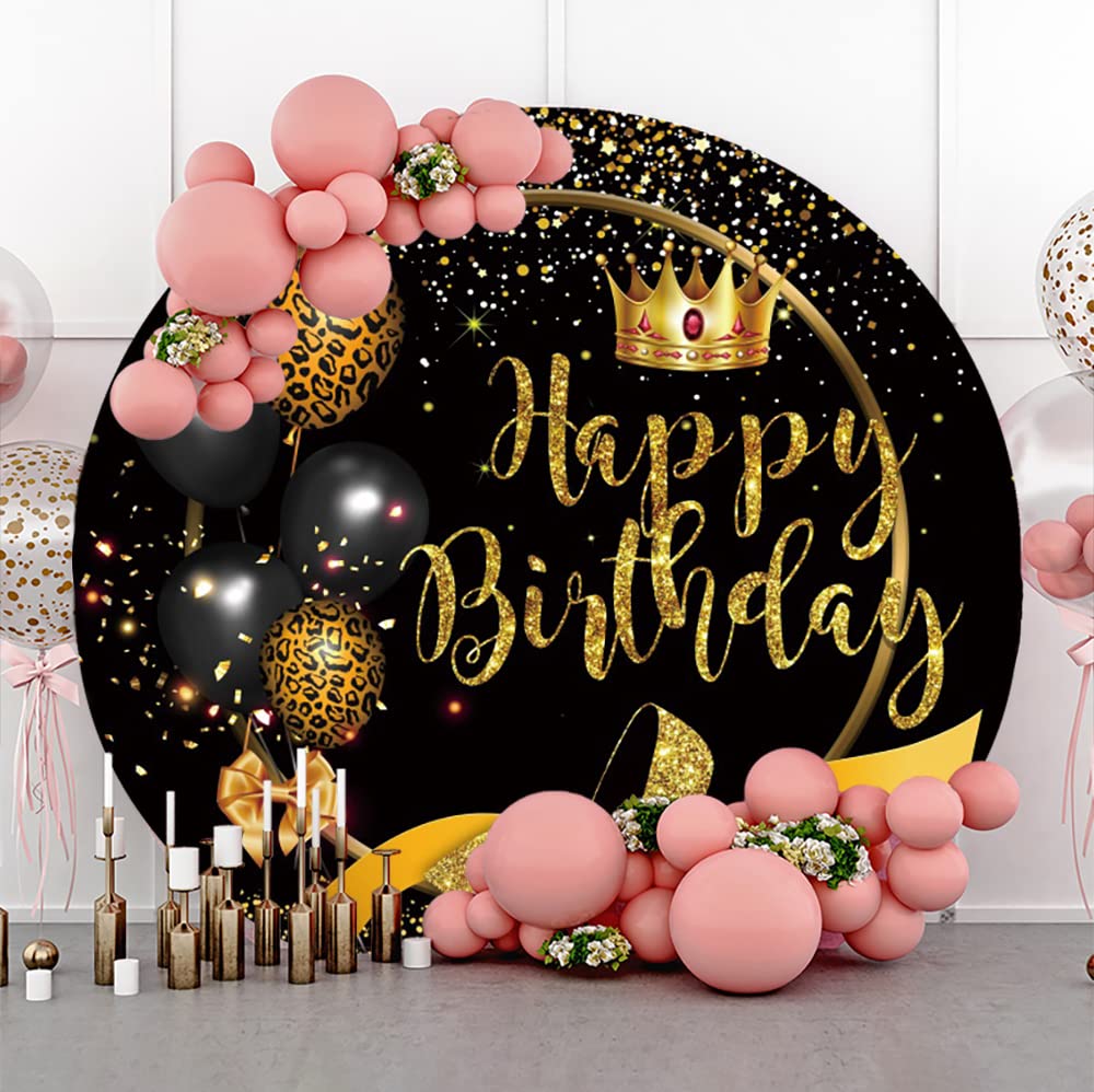 Yeele 6x6ft Black & Gold Birthday Backdrop with High Heels, Leopard Balloons & Confetti - Elegant Photography Background for Women's 30th 40th 50th Birthday Parties, Baby Showers & Bridal Showers - Perfect for Photo Booths, Social Media Posts & Event Decorations