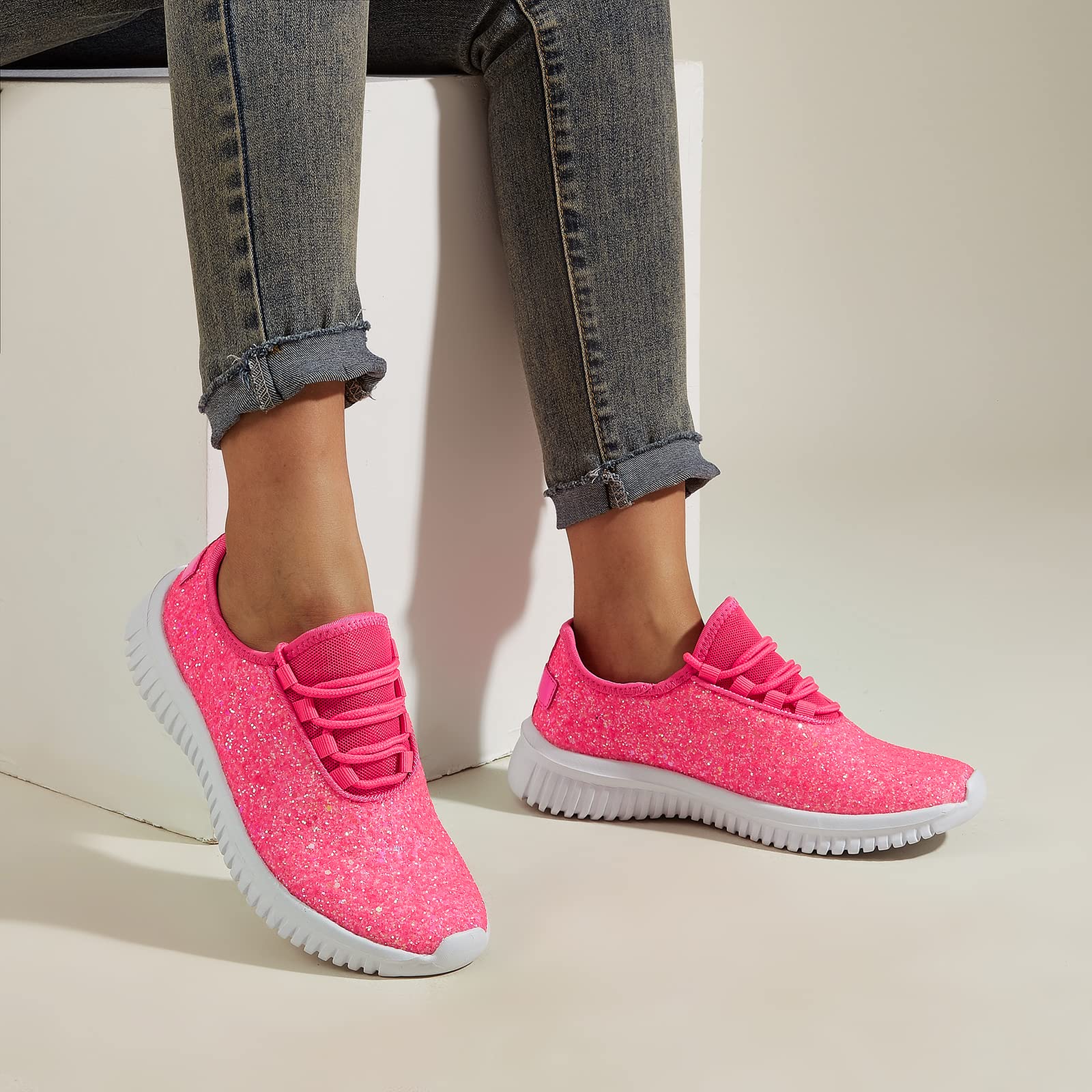 K KIP WOK Women's Fashion Glitter Slip-On Sneakers - Lightweight Running Shoes for Tennis, Walking & Casual Wear | Perfect for Gym, Workout & Daily Activities