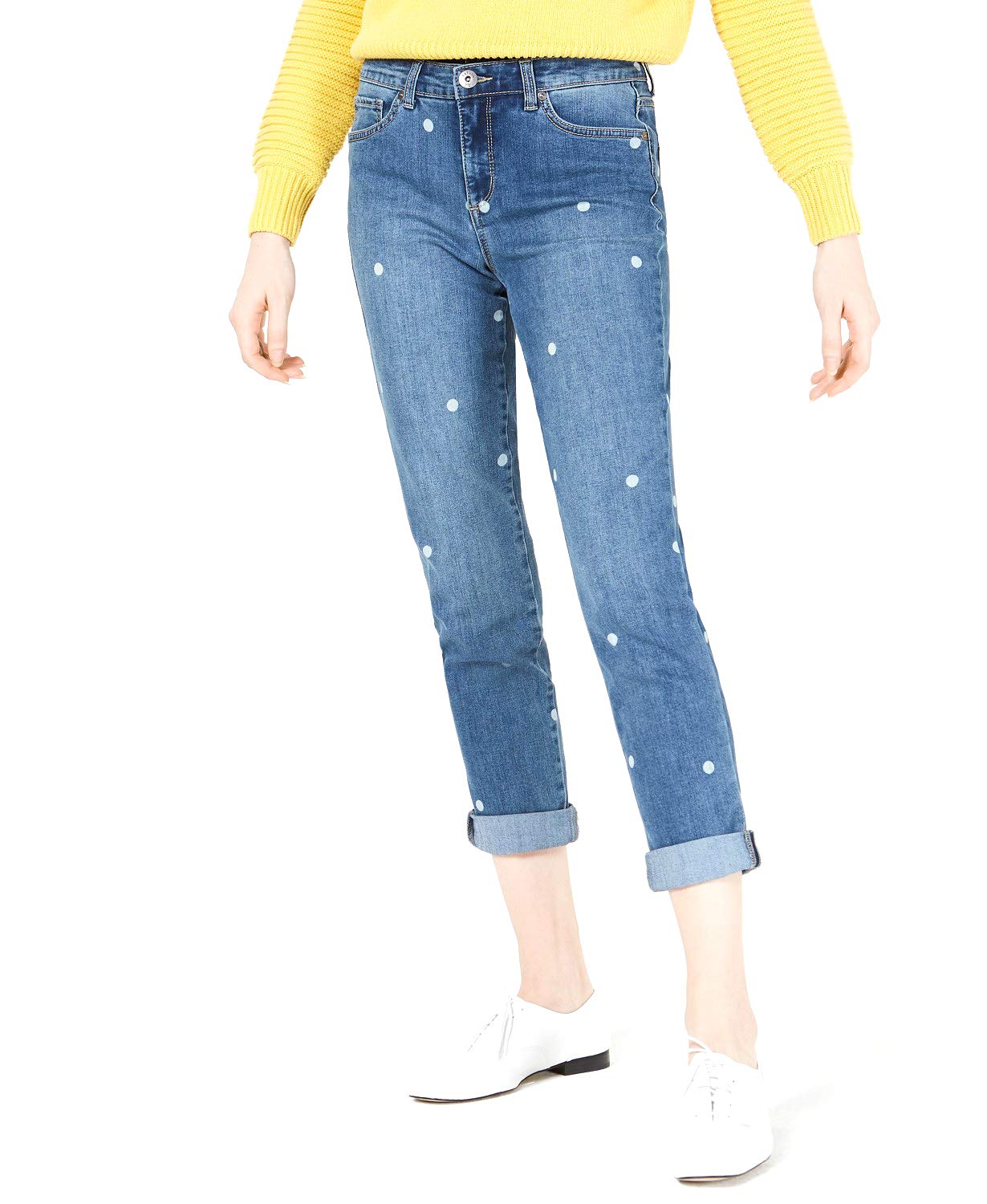 Maison Jules Women's Dot-Print Boyfriend Jeans - Bailey Dark Wash Size 30 | Relaxed Fit with Cuffed Hem for Casual Outings & Weekend Wear