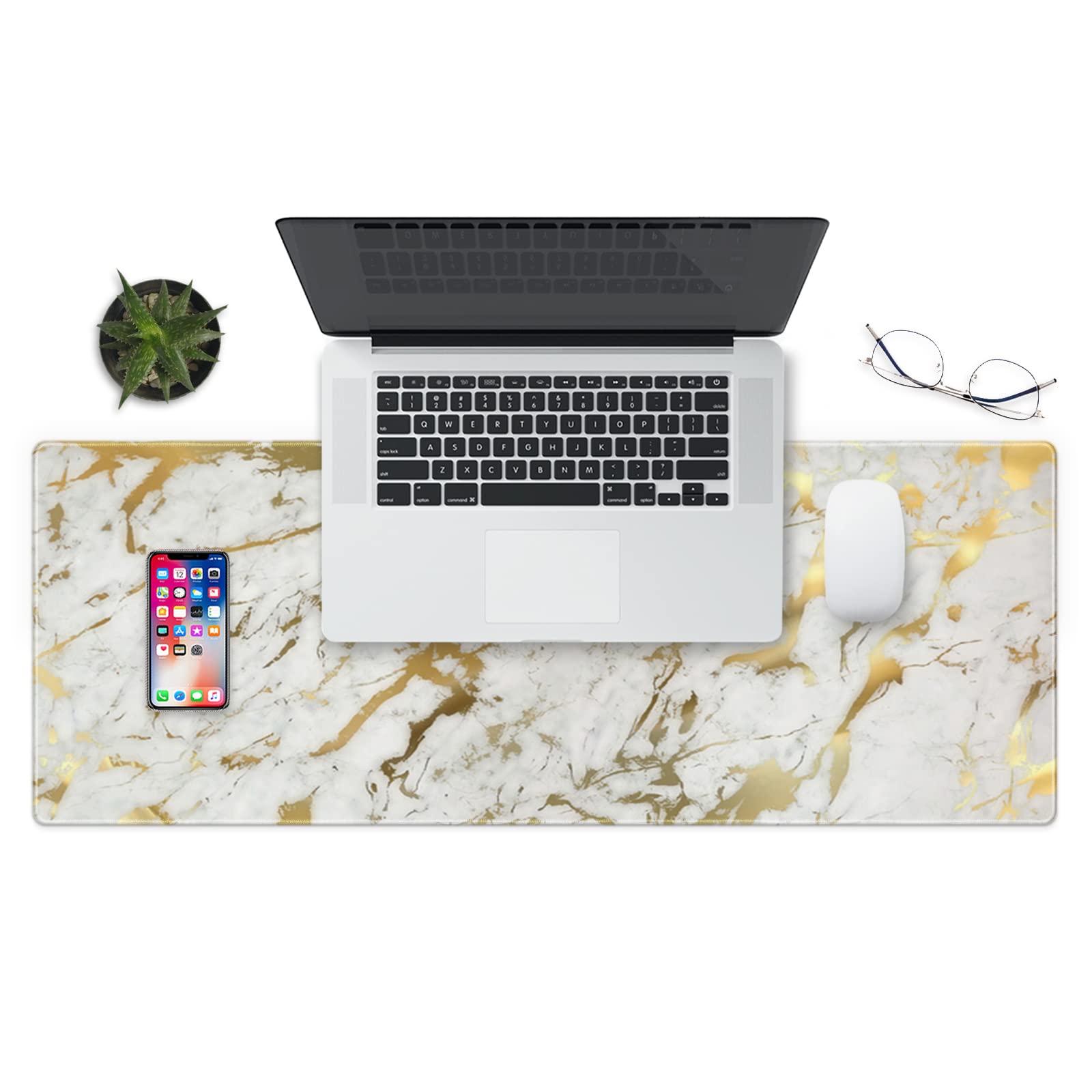 XXL Gaming Mouse Pad 31.5x11.8 Inches - Non-Slip Rubber Base & Stitched Edge Ergonomic Mouse Mat for PC, Laptop, Office & Gaming Setup (Gold Marble Design) - Perfect for Esports, Workstations & Home Office Desks