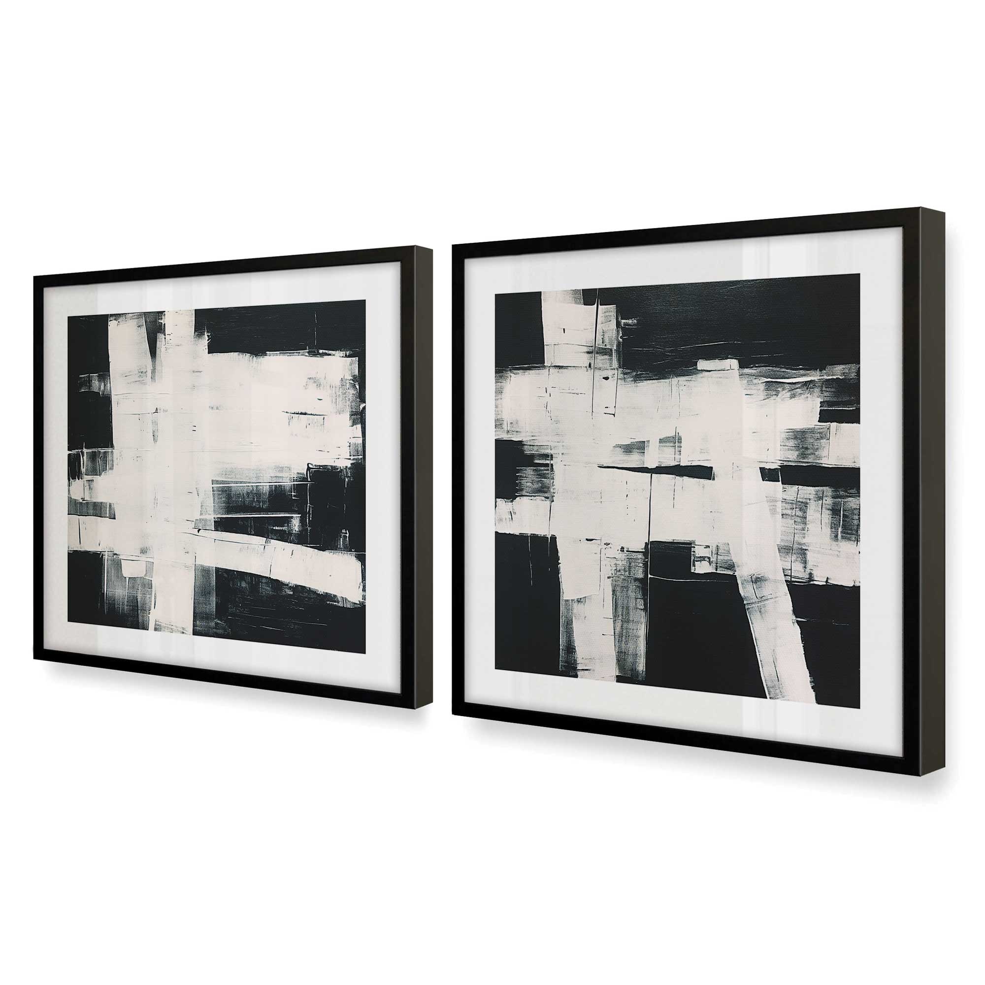 Eclipsed Onyx Tangle - Set of 2 Premium Art Prints for Wall Decor | Modern Abstract Black & White Artwork for Living Room, Bedroom & Office