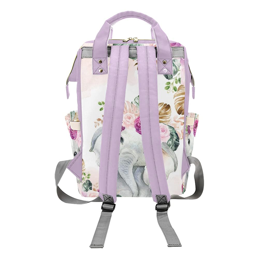 **Personalized Purple Floral Elephant Diaper Backpack - Stylish Nursing & Nappy Bag for Moms, Baby Essentials Organizer, Perfect for Travel, Outings & Baby Showers**