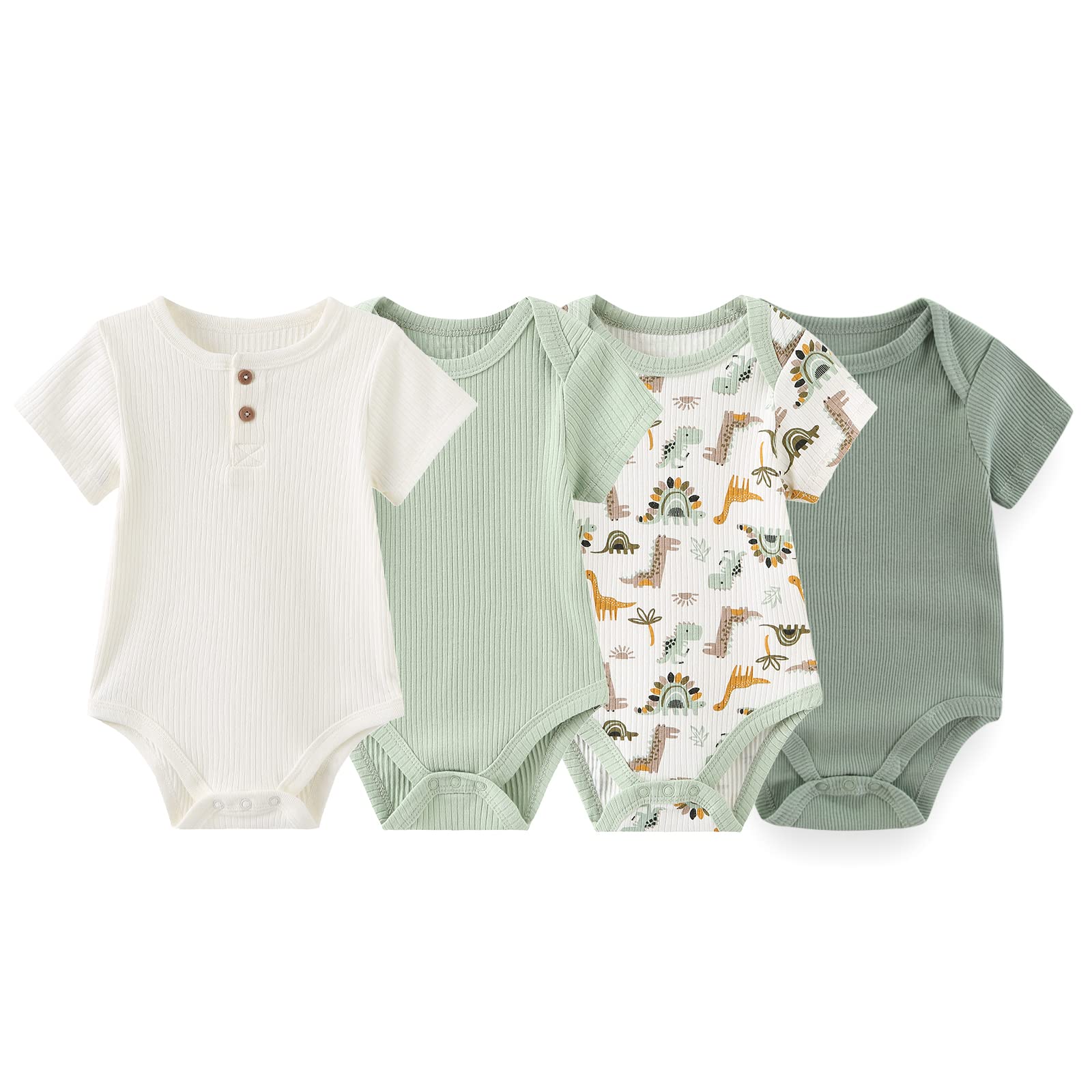 ZAV Solid Unisex Short Sleeve Baby Bodysuits 4-Pack - 100% Cotton Soft Infant Onesies with Cute Cartoon Prints for Boys & Girls | Perfect for Playtime, Daycare & Family Outings