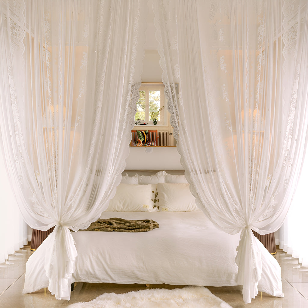Lara Airy Gauze White Sheer Custom Embroidered Curtains for Living Room Bedroom & Nursery - Light Filtering Window Drapes with Elegant Embroidery