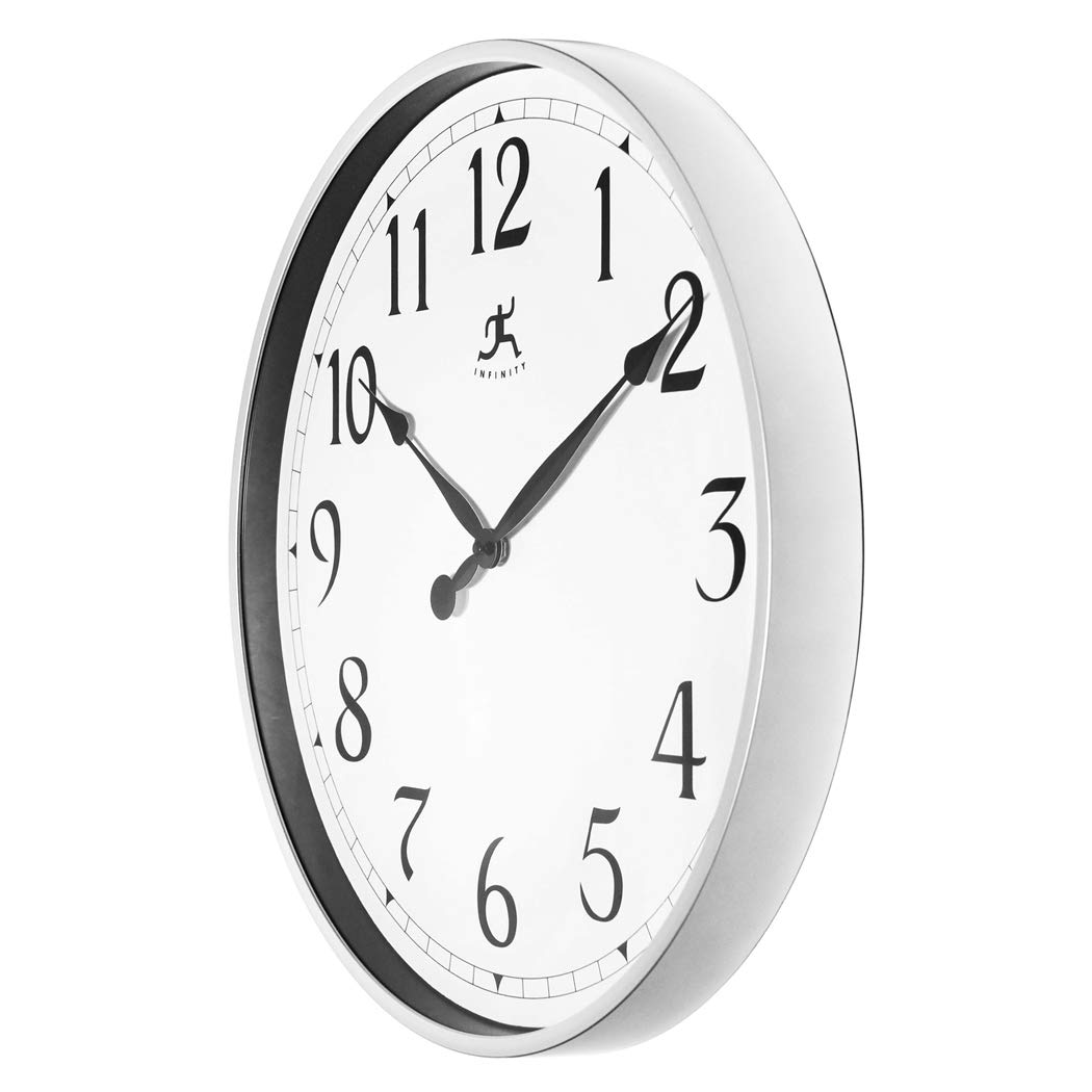 Infinity Instruments 18 Inch Silent Non-Ticking Round Wall Clock - Battery Operated, Easy to Read Numbers for Office, Classroom, School & Home - Perfect for Quiet Spaces & Focused Work Environments (Silver)