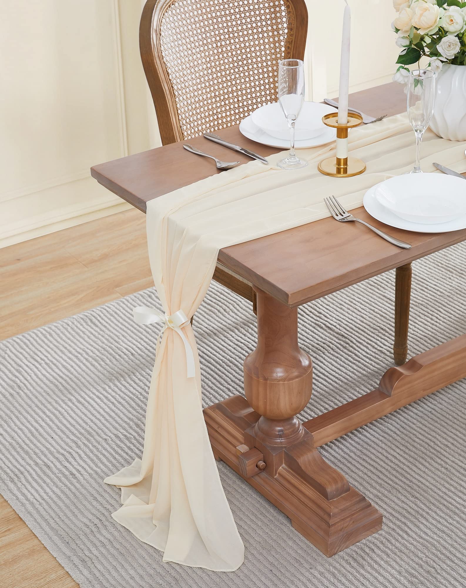 35 x 192 Inch Beige Chiffon Table Runner - Elegant Wedding Table Decor | Perfect for Banquet, Reception & Home Dining Decorations