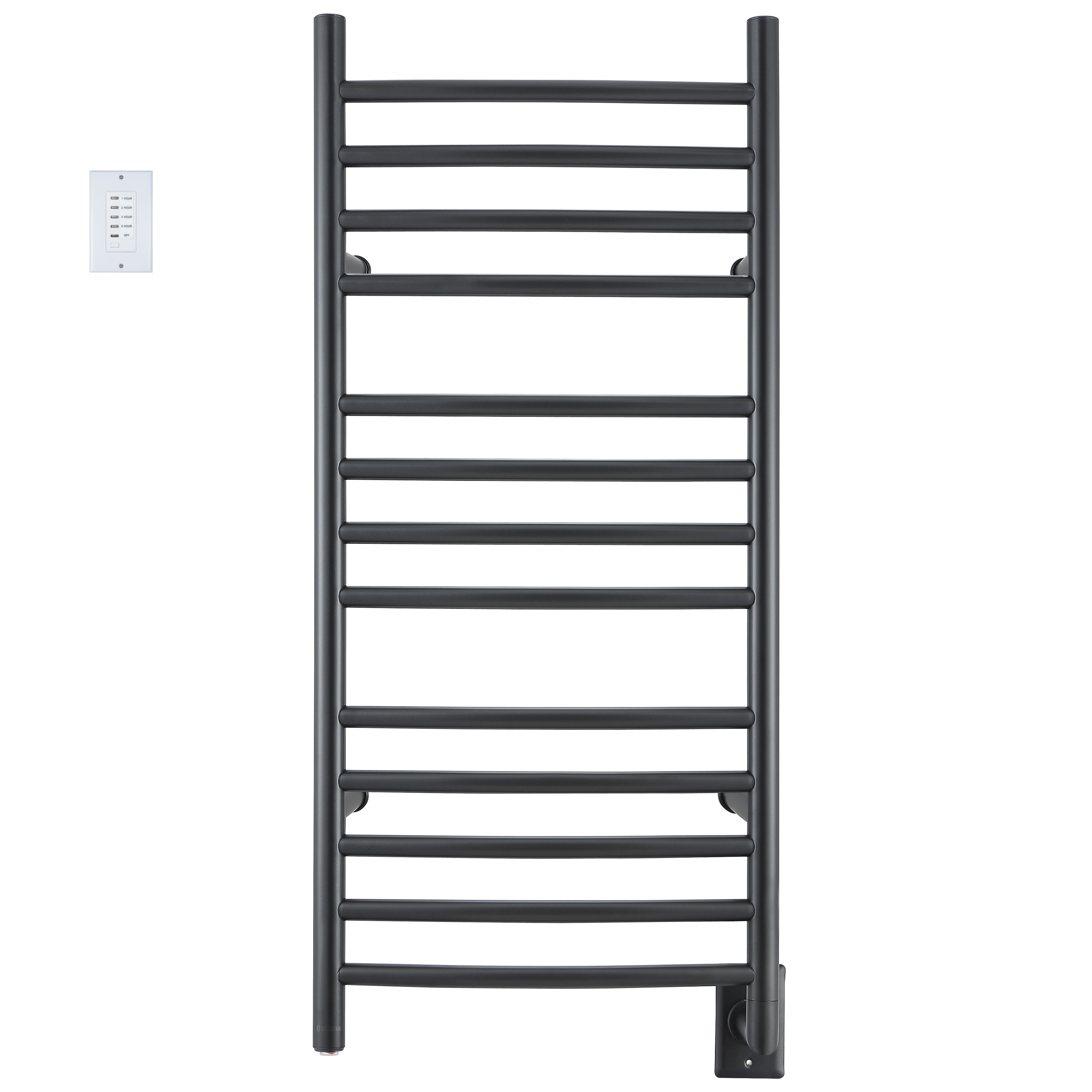 Ancona Svelte Rounded 13 Bar Hardwired Towel Warmer with Wall Countdown Timer - Matte Black Bathroom Heater for Luxury Spa, Hotel & Home Use