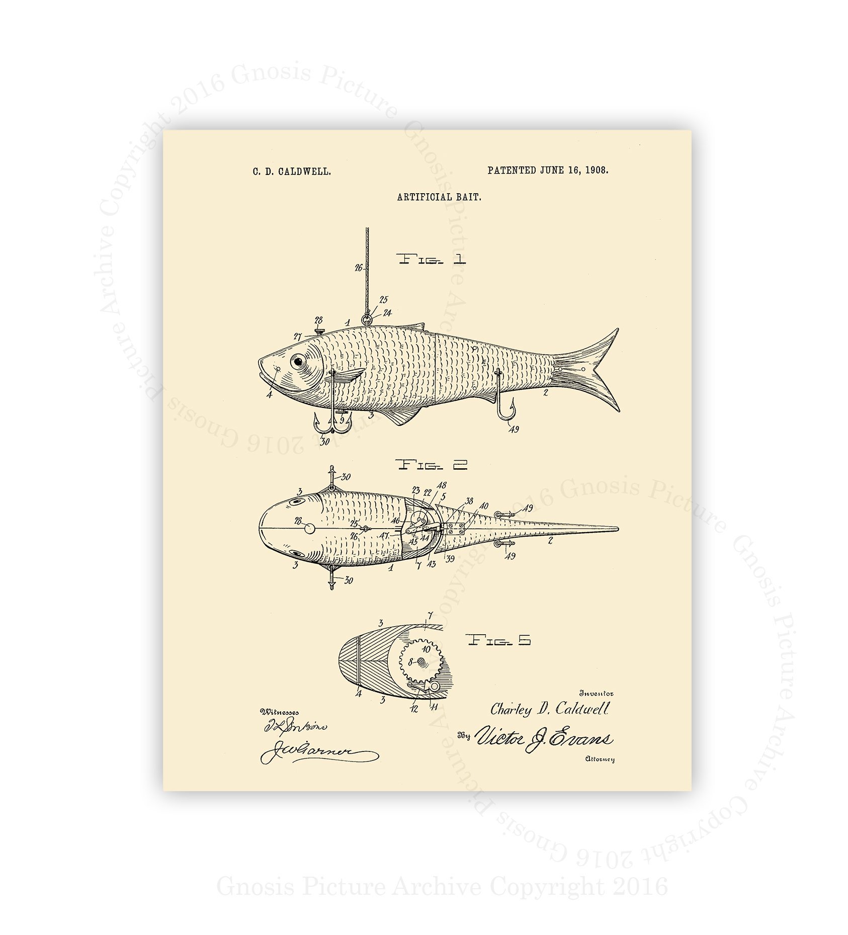 Fishing Wall Art Decor - Set of 6 Unframed Lure & Reel Prints in Cream Beige - Perfect Gift for Anglers & Dad - Ideal for Man Cave, Office, or Cabin Decor