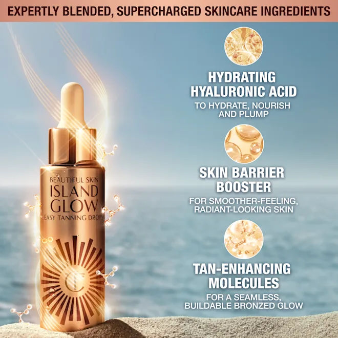 Beautiful Skin Island Glow Easy Tanning Drops - Natural Sunless Self Tanner for Face & Body - Achieve a Radiant Summer Glow at Home or Vacation