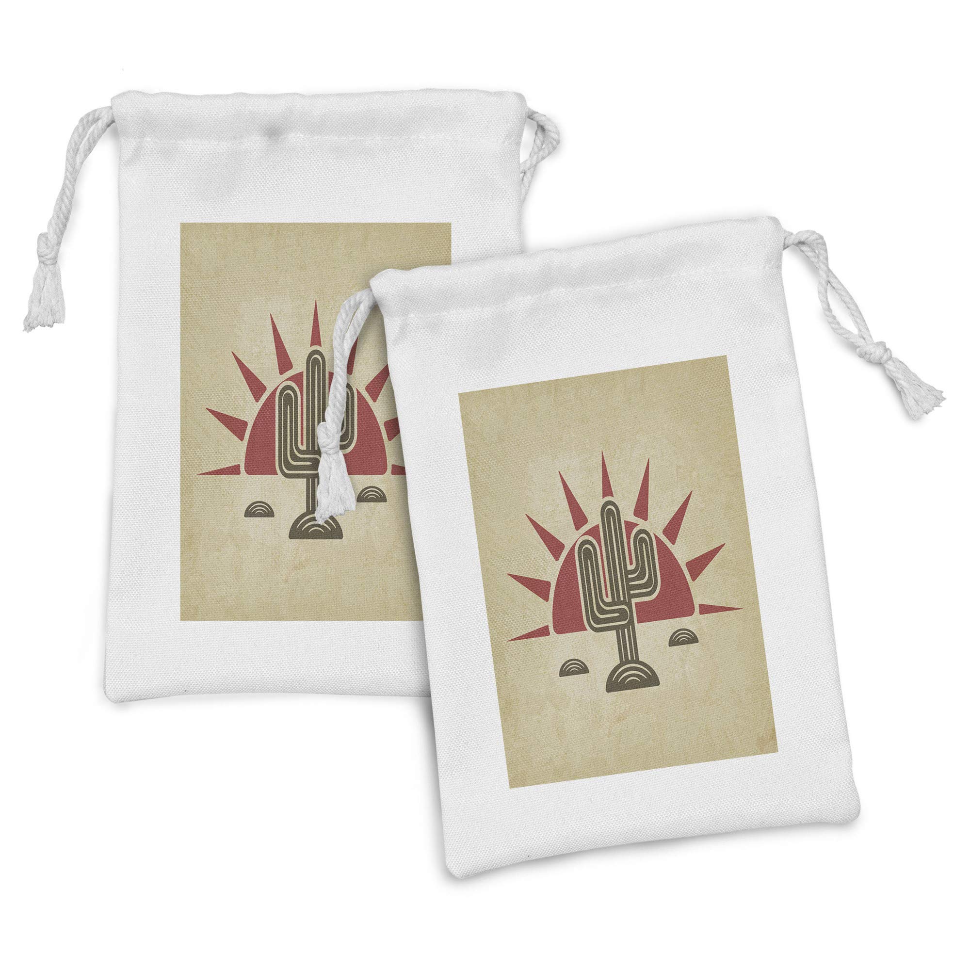 Ambesonne Arizona Fabric Pouch Set of 2 - Tribal Saguaro & Sun Boho Drawstring Bags (9