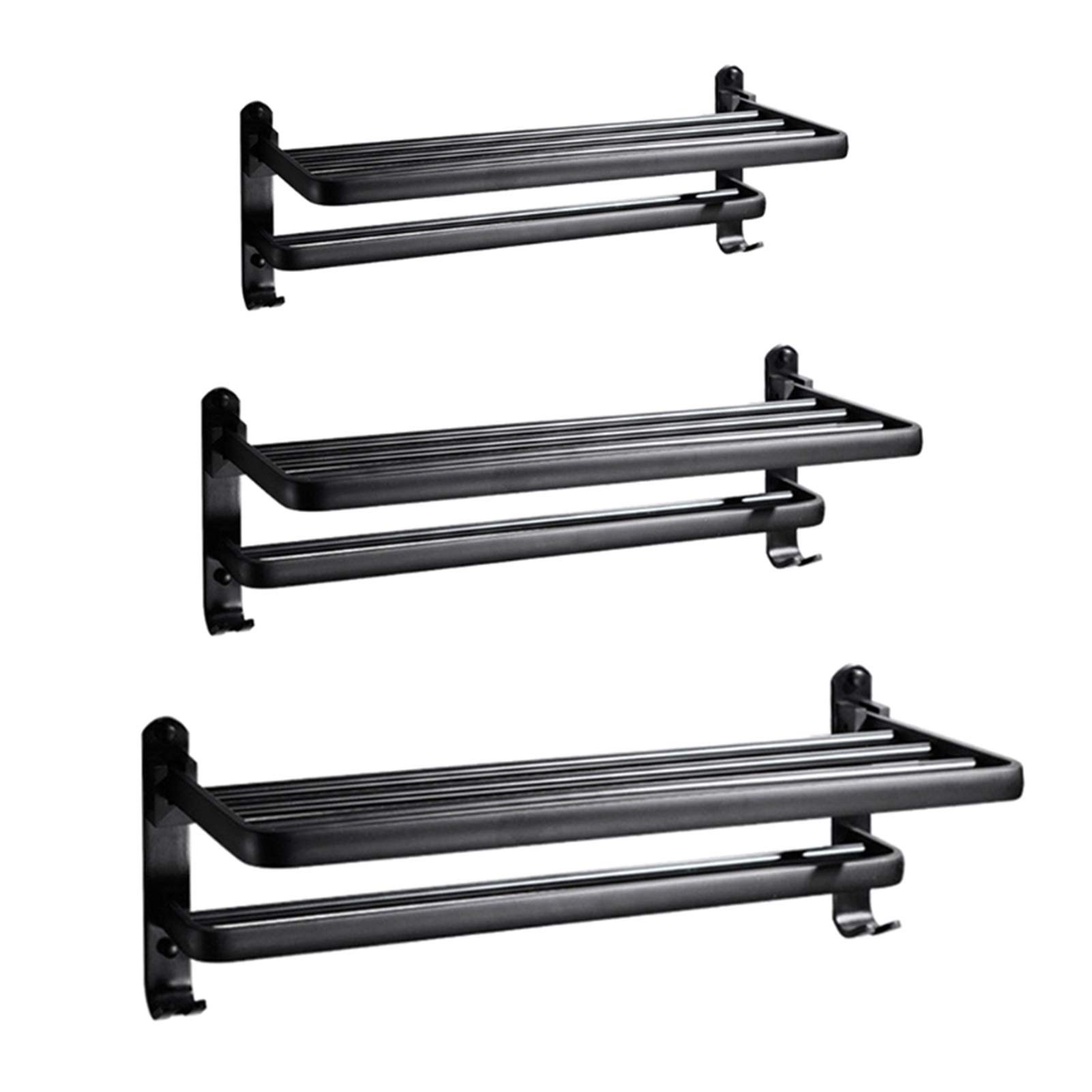 Black Aluminum Wall Mounted Folding Towel Rack with Hook - Space Saving Bathroom Storage Shelf for Towels & Robes - Perfect for Small Bathrooms, Laundry Rooms & Kitchens (40 Inch)