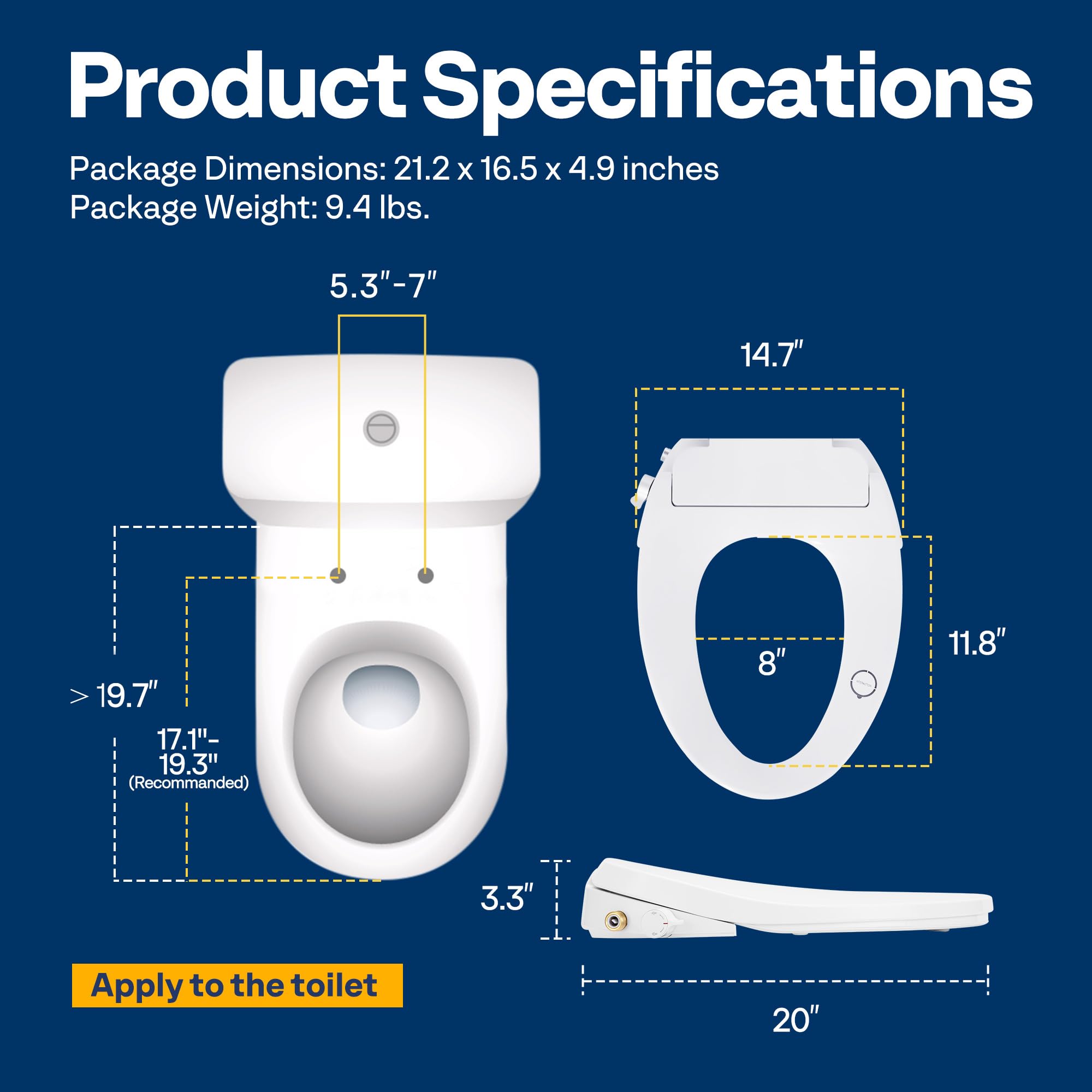 VIVOHOME Smart Heated Bidet Toilet Seat with Remote Control - Self-Cleaning Dual Nozzles for Rear & Front Wash - Adjustable Temperature & Warm Air Dryer - Soft Close Lid & Nightlight - Perfect for Modern Bathrooms & Elderly Care
