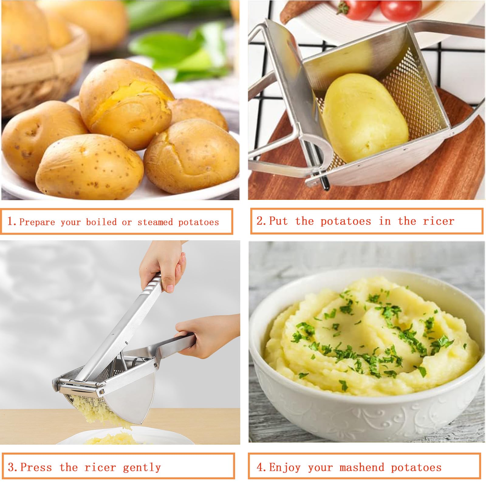Premium Potato Ricer & Masher - Heavy Duty Stainless Steel Kitchen Tool for Perfect Mashed Potatoes, Purees & Baby Food | Ergonomic Non-Slip Handle | Ideal for Home Cooking, Restaurants & Meal Prep