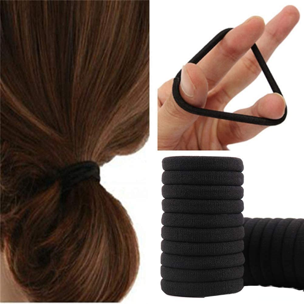 Ghelonadi No Damage Hair Ties for Women & Girls - 100 Pack Ouchless Ponytail Holders for Thick Hair - Soft Black Hair Bands for Workout, Yoga, Running & Daily Use
