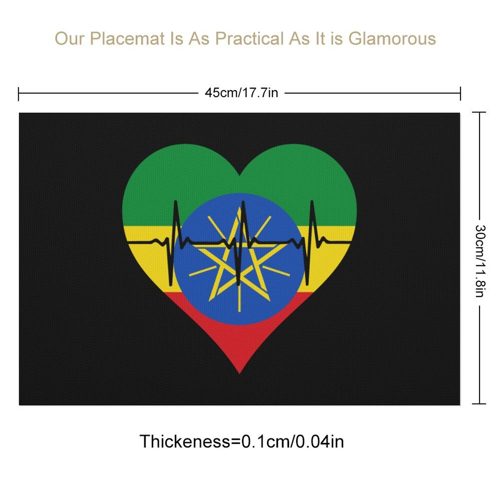 Ethiopia Heartbeat Design PVC Placemats - Set of 2 Durable & Washable Table Mats for Kitchen, Dining, Party Decor | Perfect for Home, Restaurants & Special Events