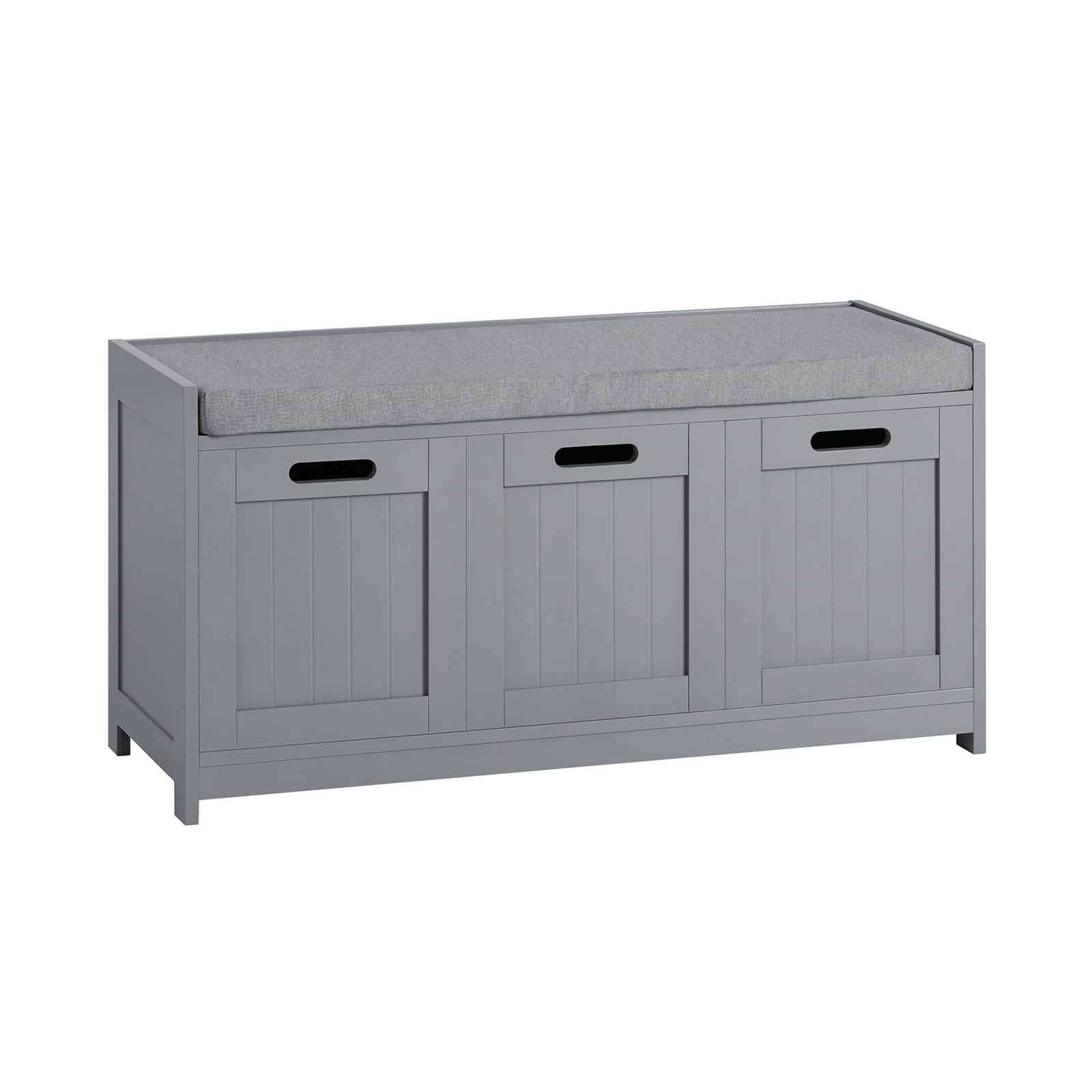 Haotian Storage Bench with 2 Cabinets, 1 Drawer & Removable Cushion - Multifunctional Entryway Shoe Organizer Bench for Hallway, Bedroom, Nursery - Grey FSR80-SG | Perfect for Small Space Organization & Shoe Storage Solutions
