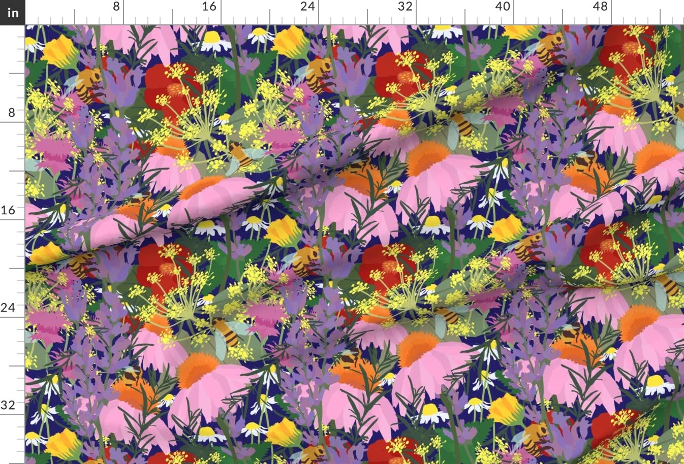 Bees & Flowers Floral Garden Lavender Printed Minky Fabric by The Yard - Soft Plush Fabric for Sewing Baby Blankets, Quilt Backing, DIY Plush Toys & Nursery Decor - Premium Botanical Cotton Fabric for Crafts & Home Decor