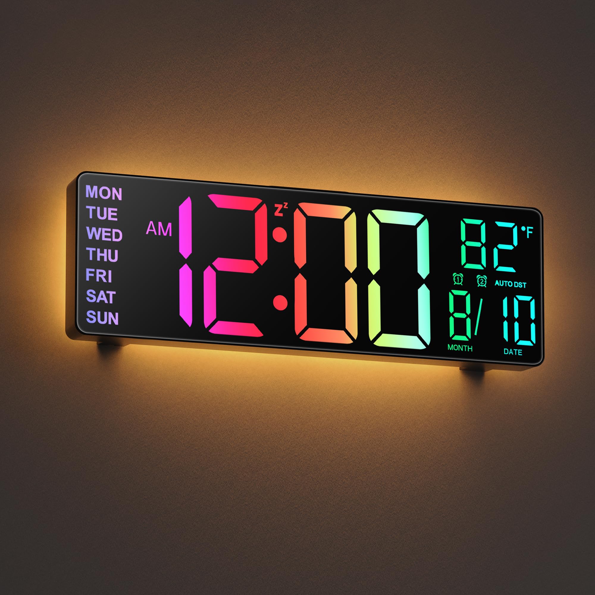 JALL 10.5'' Large Digital Wall Clock with Remote Control - Dual Alarm, Big LED Display, 8 RGB Colors, Auto DST, Temperature Sensor - Perfect for Living Room, Bedroom, Office & Elderly Gift (Home Decor, Nightstand, Kitchen, Classroom)