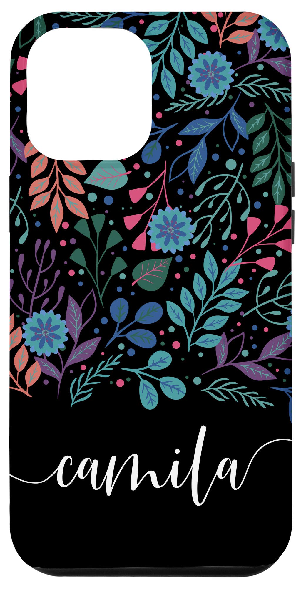 iPhone 12 Pro Max Personalized Name Case - Camila Floral Botanical Design Protective Phone Cover for Women, Girls | Perfect Gift for Birthday, Valentine's Day & Everyday Use