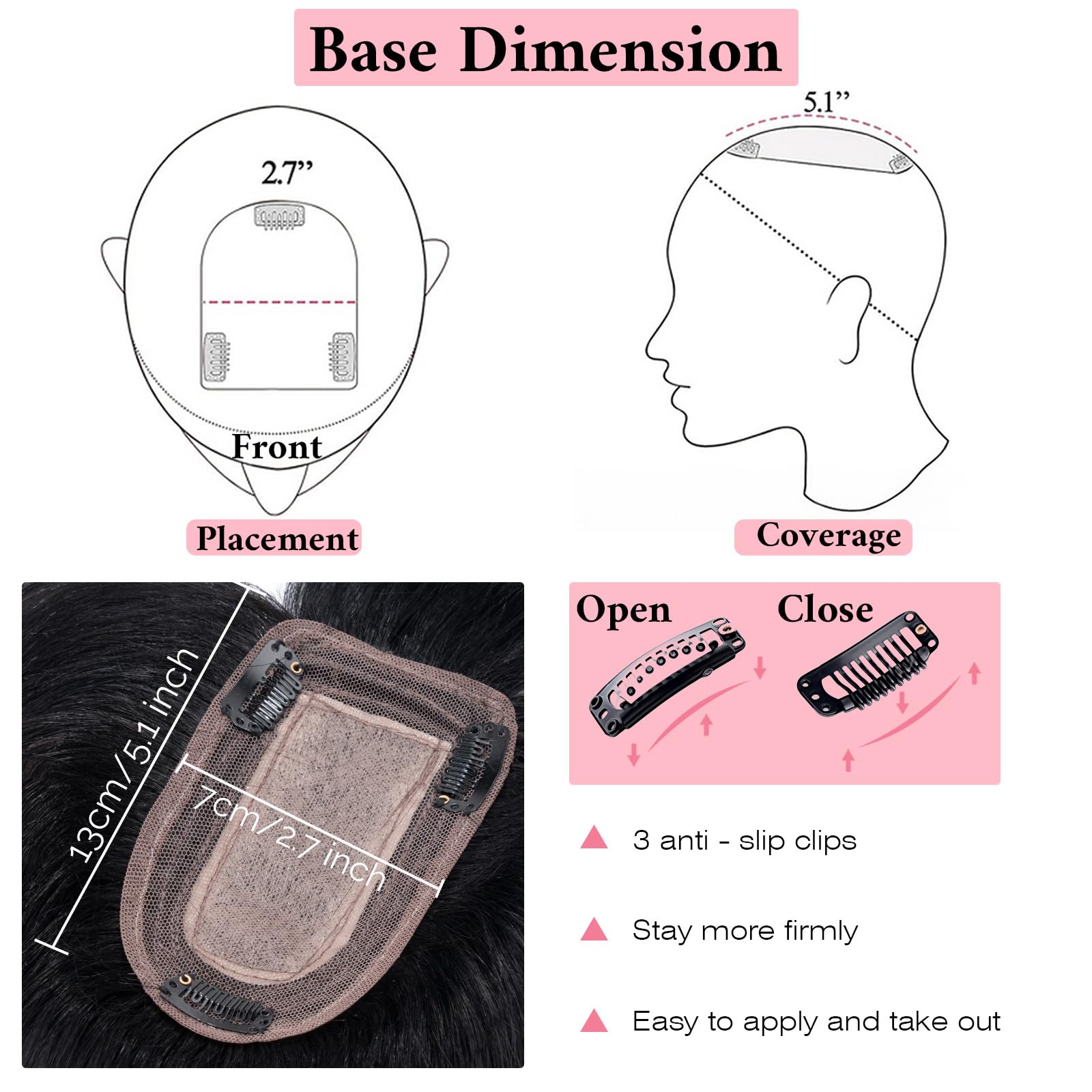 SEGO 100% Real Human Hair Toppers with Bangs - Silk Base 150% Density Clip-in Hairpiece for Women (2.7”x5.1”) - Thinning Hair Solution & Gray Coverage - Perfect for Daily Wear, Special Occasions & Hair Loss Concealment