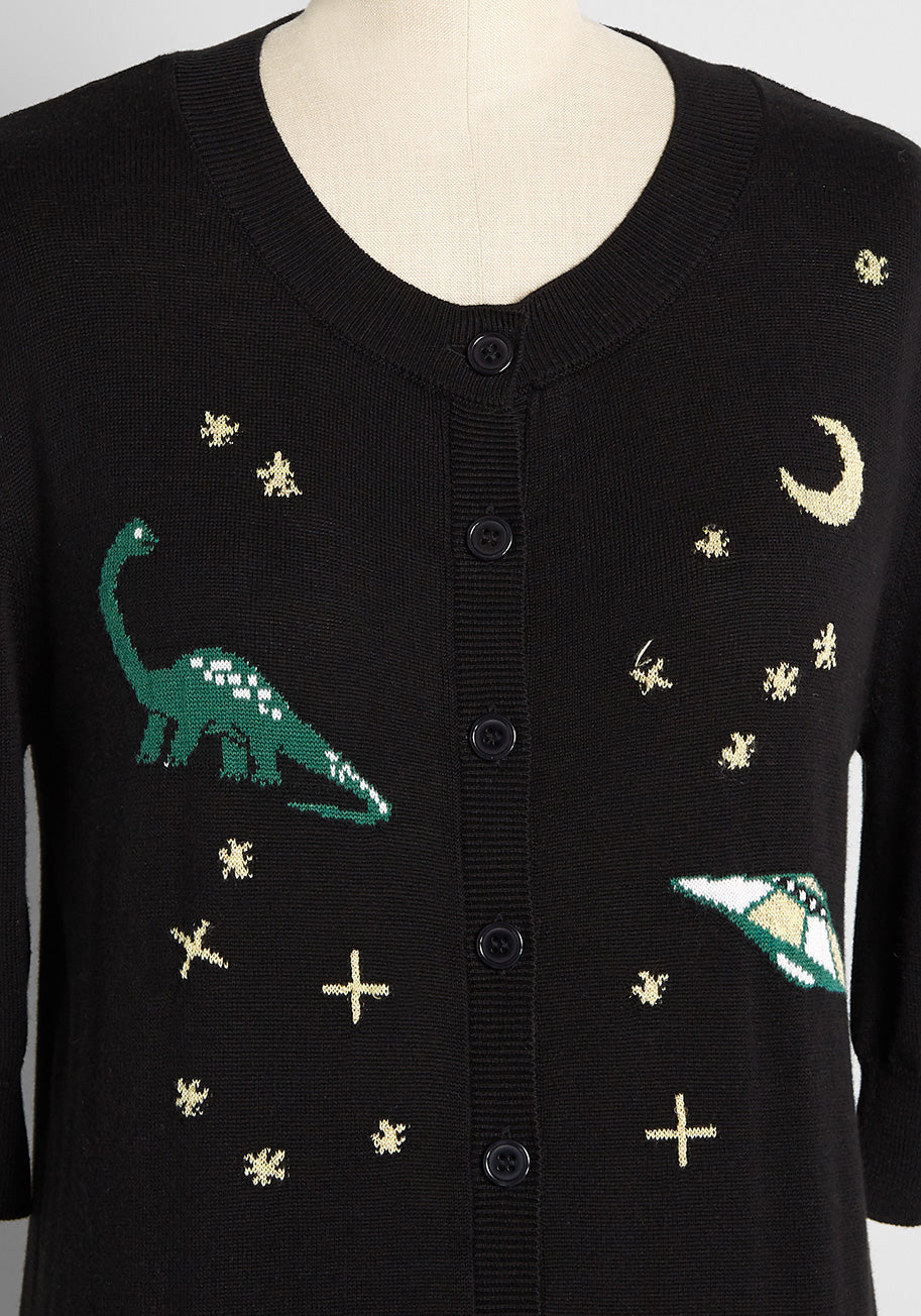 Rawrs and Stars Cardigan - Cozy Dinosaur & Star Print Sweater for Women | Perfect for Casual Outfits, Fall Layering & Cute Instagram Photos