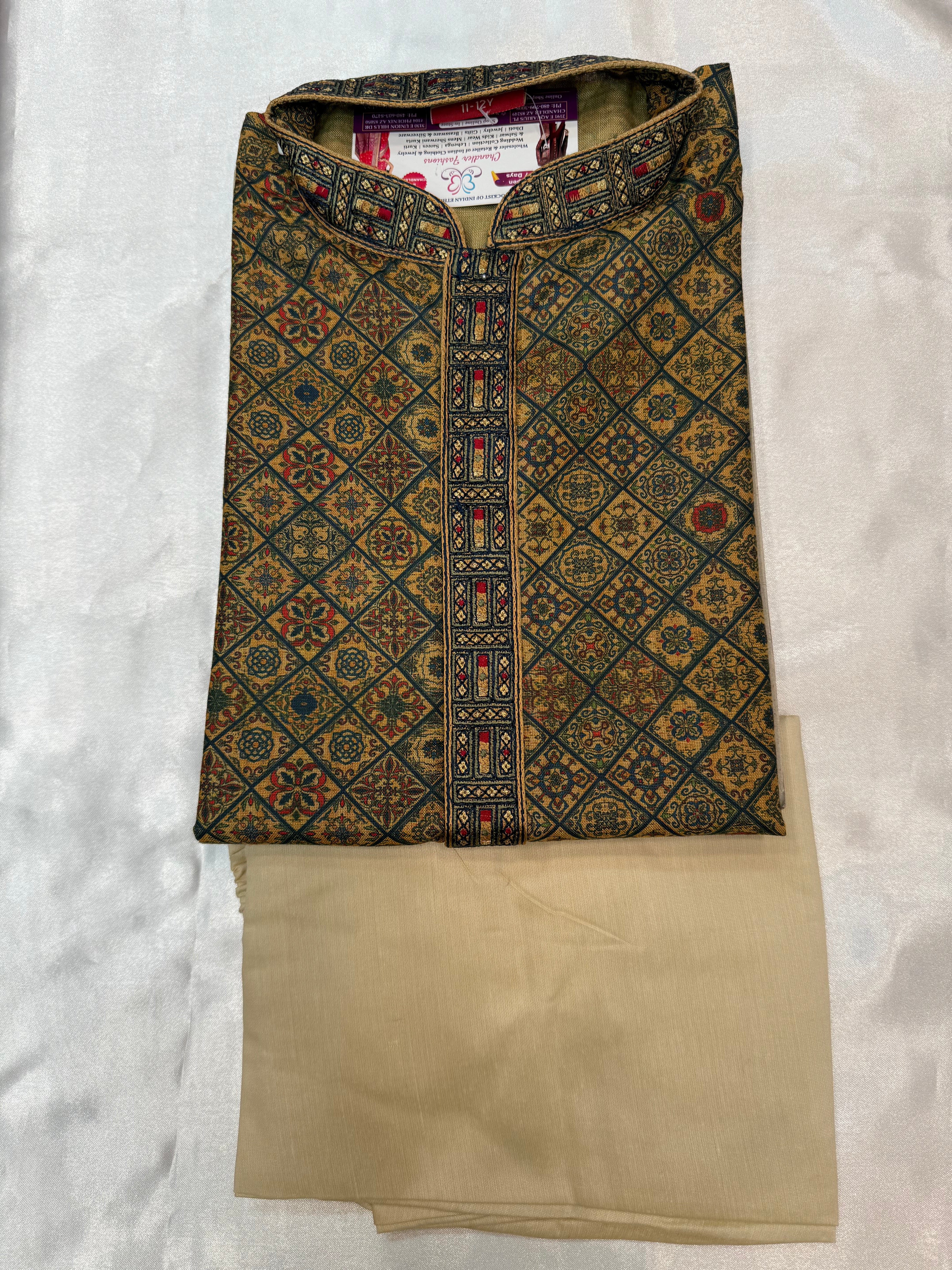 Stylish Green Kurta Pajama Set for Boys with Digital Print - Perfect for Festivals, Weddings & Special Occasions