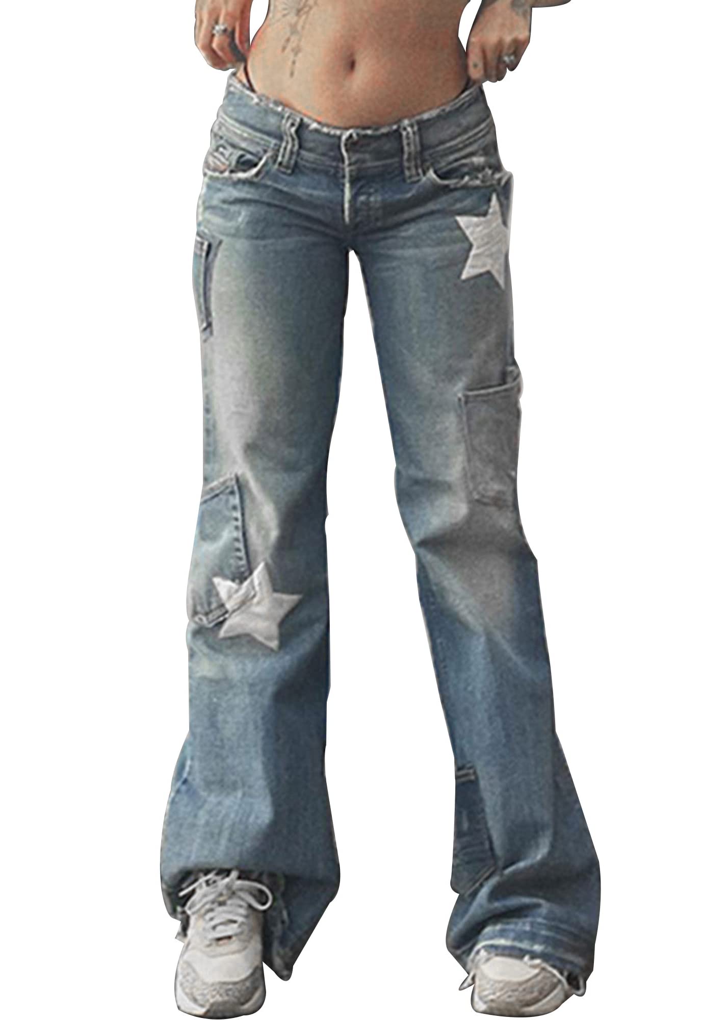 Vintage Y2K High Waist Star Jeans for Women | 90s Distressed Denim | Casual Streetwear