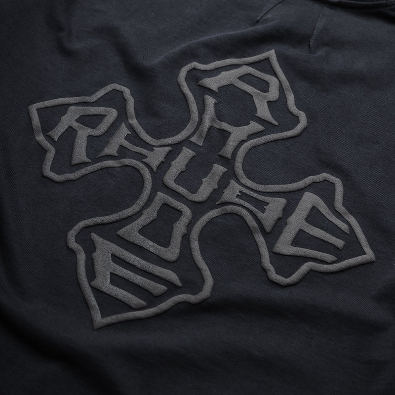 Rhude Cross Logo Long Sleeve Vintage Black T-Shirt | Streetwear Fashion for Men | Casual Wear & Urban Style