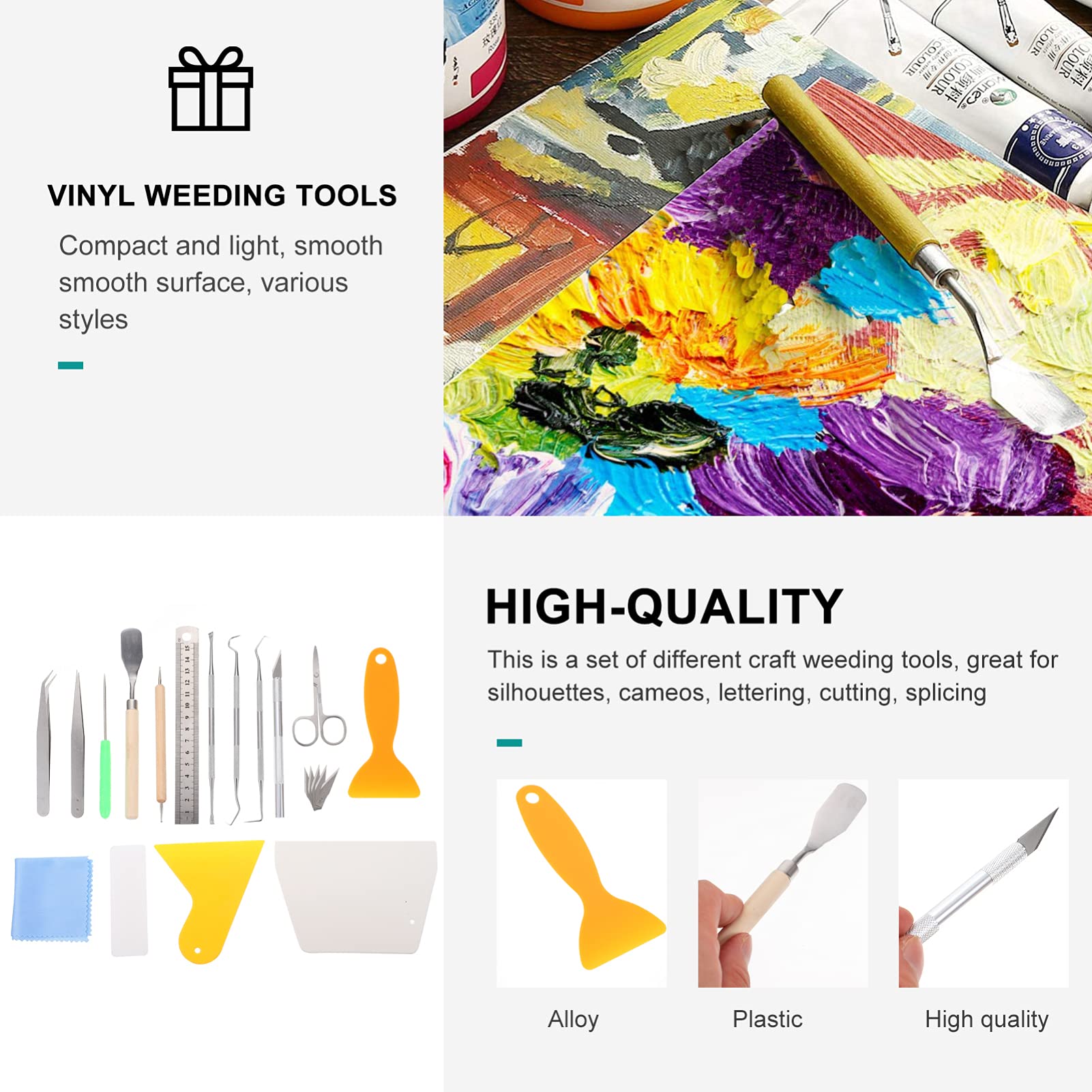 EXCEART Vinyl Control Cameo Tool Kit - Craft Making, Weeding, Carving & Piercing Tools with Precision Metal Ruler & Oxford Cloth - Perfect for DIY Projects, Sign Making, Vinyl Cutting & Home Decor