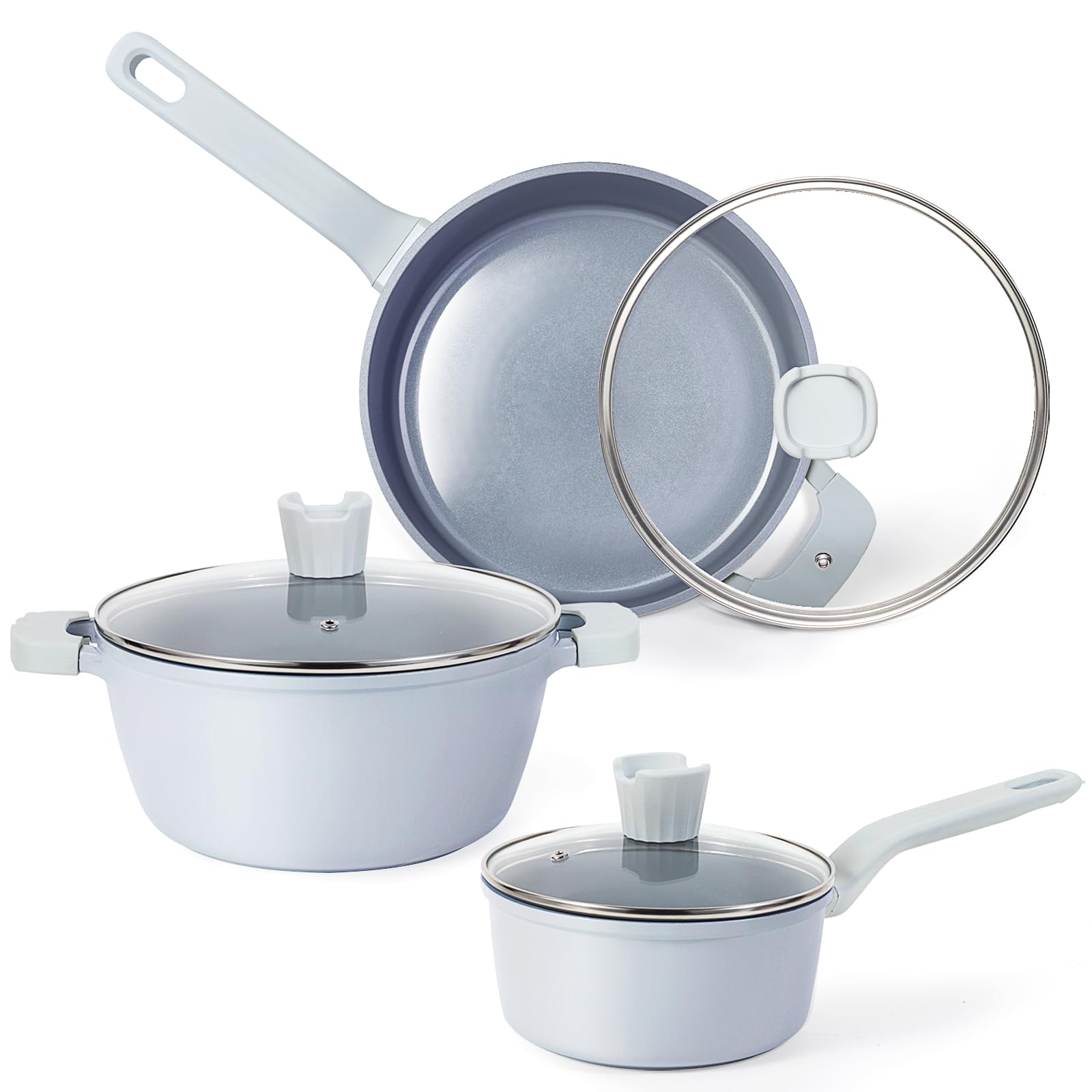 Nonstick Pots and Pans Set - 6 Piece Ceramic Coated Cookware with Detachable Handles (Frying Pan, Saucepan, Stockpot) | Dishwasher & Oven Safe | Induction Compatible | Perfect for Frying, Boiling, Stewing & Everyday Cooking