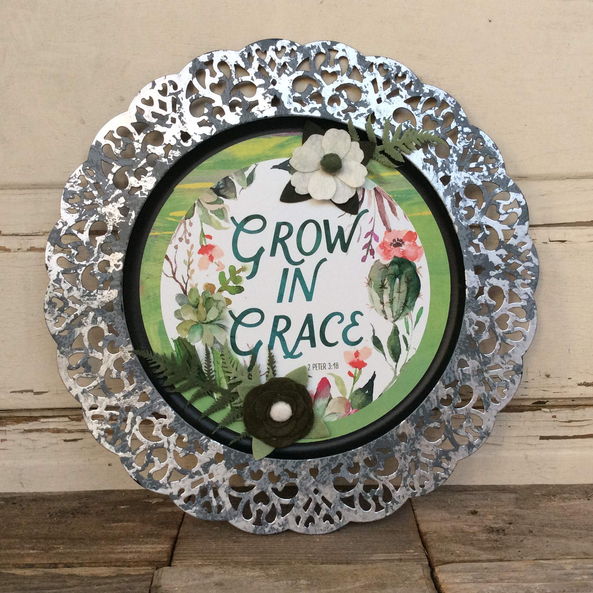AGD Home Decor - Elegant Grow In Grace Greenery Metal Charger Plate for Wedding, Party & Holiday Table Settings | Rustic Farmhouse Dinnerware Decor