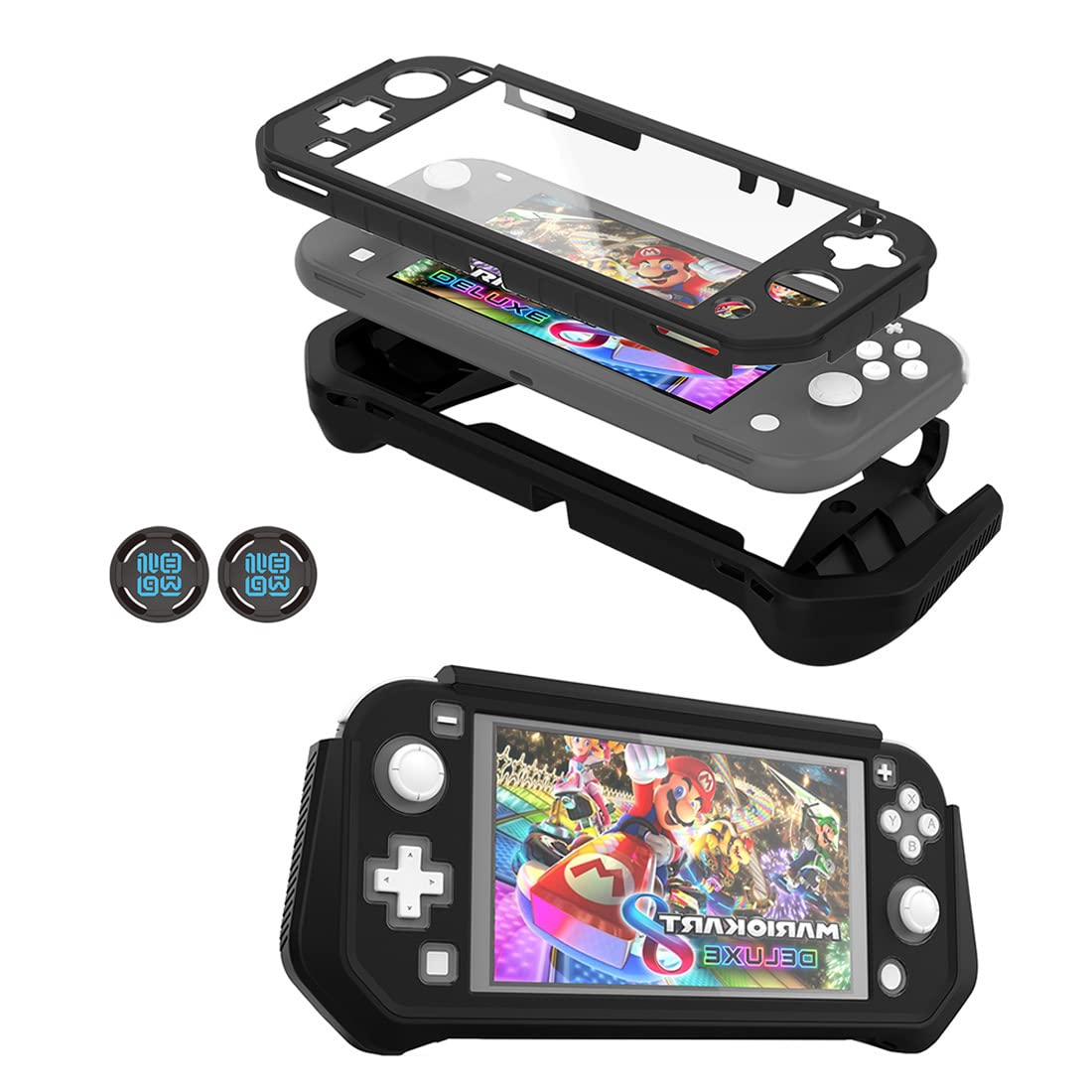 Nintendo Switch Lite Protective Case with Detachable Screen Protector & Hand Grip - Shockproof Cover Compatible with Switch Lite 2019 (Black) - Perfect for Gaming, Travel, and Everyday Protection