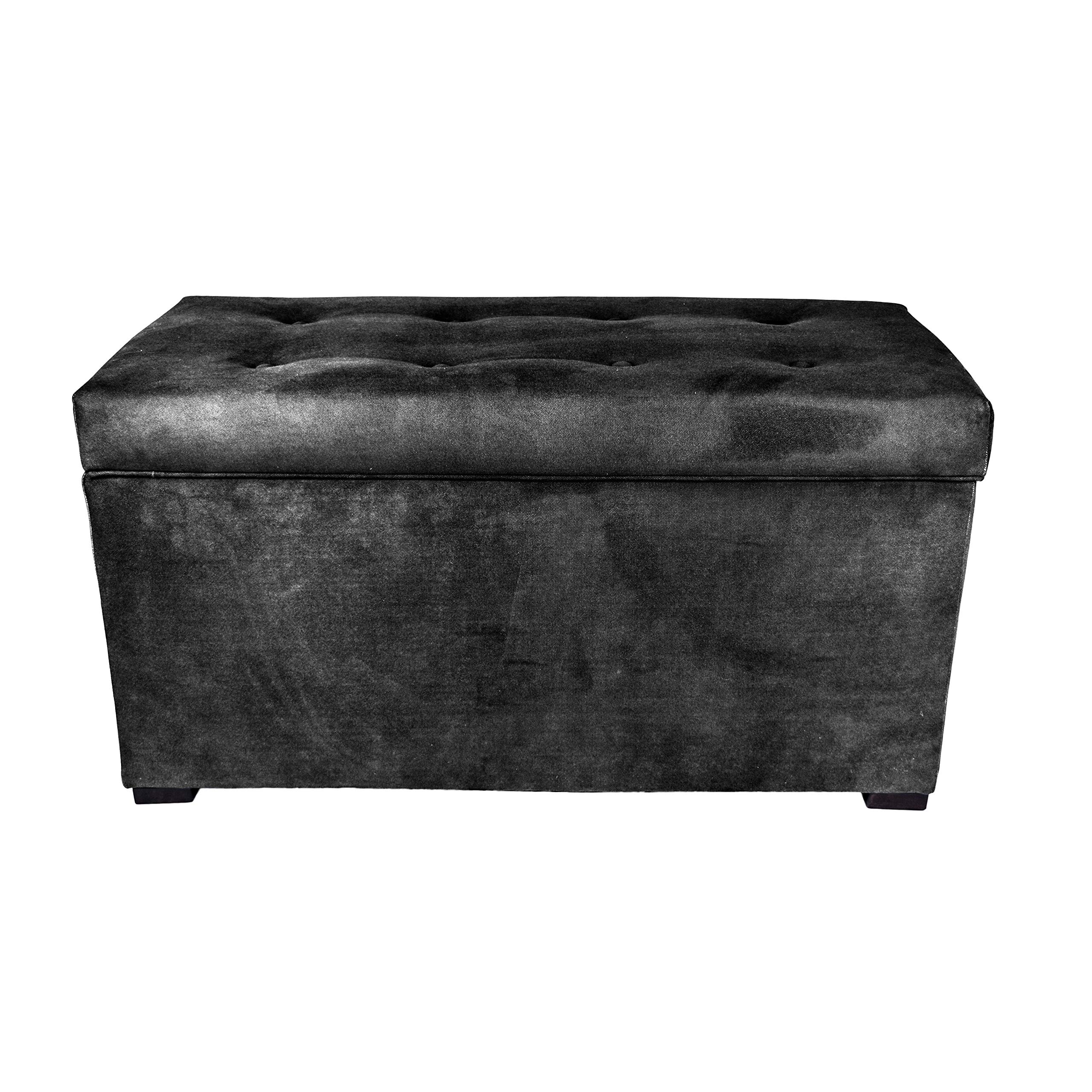 Angela 8-Button Tufted Storage Trunk Bench with Hidden Compartment - Grey Upholstered Ottoman for Entryway, Bedroom & Living Room Organization