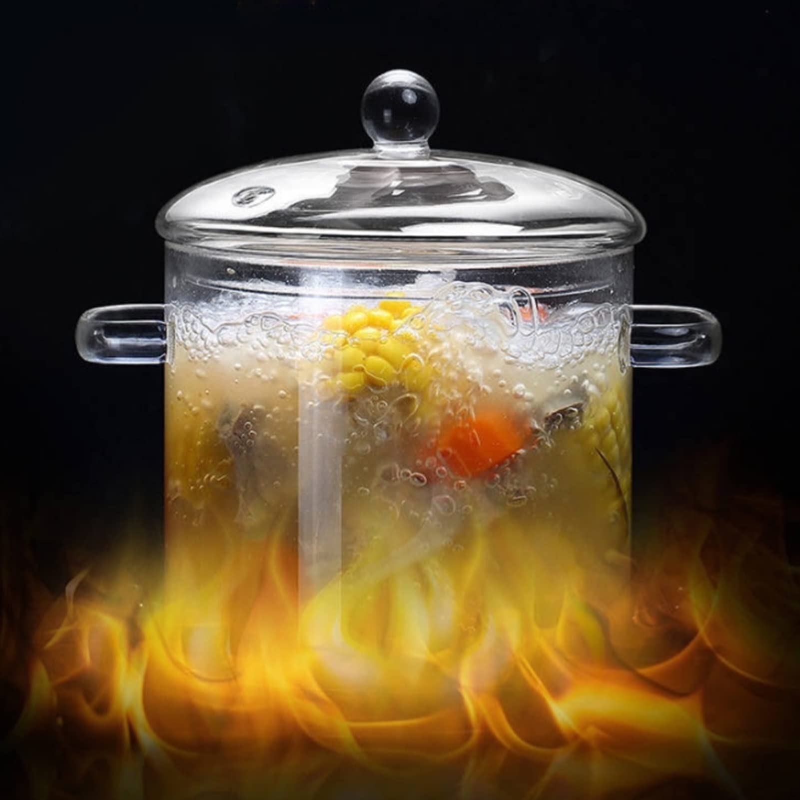 Premium Clear Glass Saucepan with Lid - 1900ml High-Temperature Resistant Transparent Stockpot for Cooking Noodles, Soup, Milk & Baby Food | Ideal for Stovetop, Induction Cooktops & Microwave Use