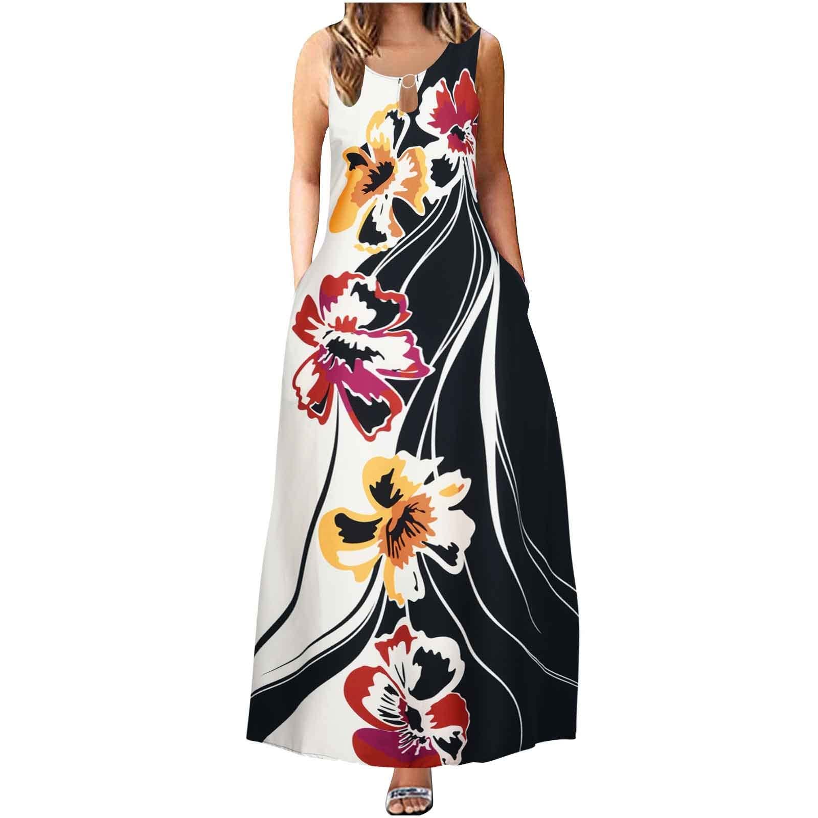 HUERTOP Women's Summer Dresses - Sleeveless Round Neck Retro Swing Dress, Comfortable Casual Sundress for Beach, Vacation & Daily Wear - Perfect Gift for Women (179)