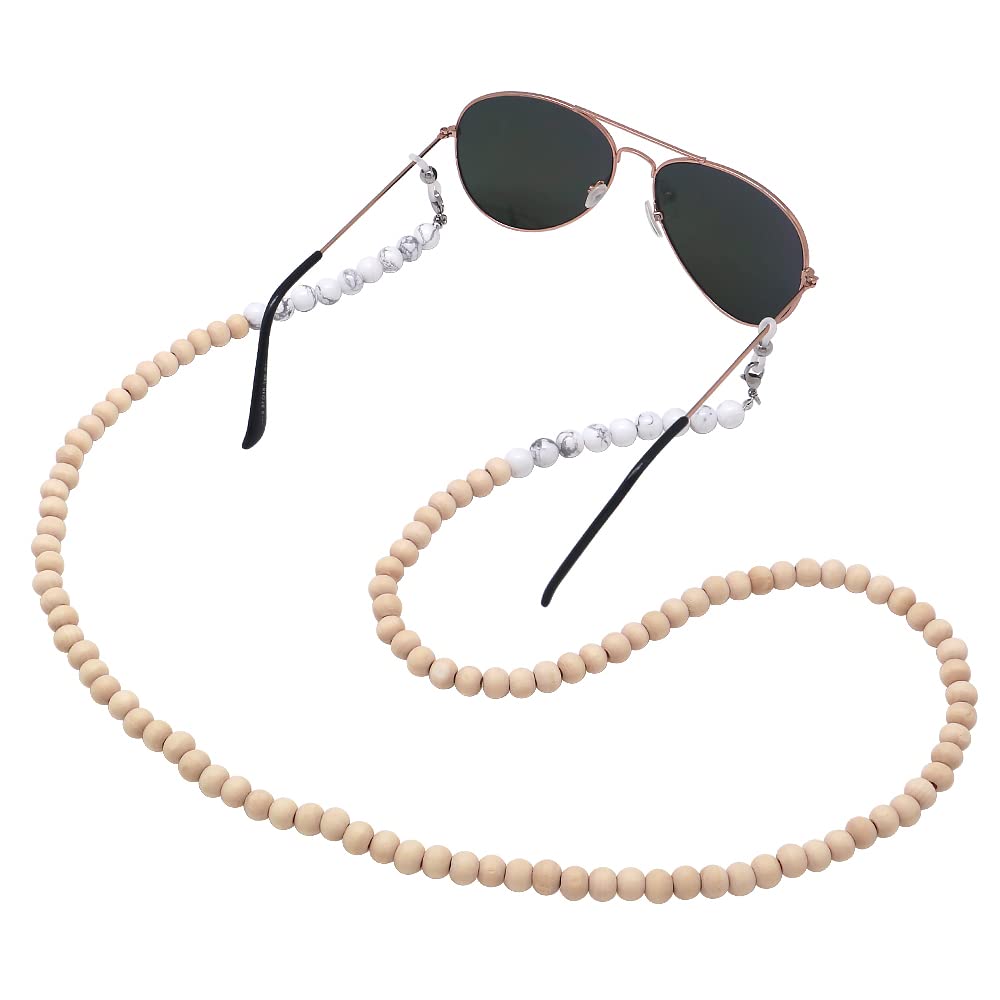Beaded Wooden Lanyard for ID Badges & Keys - Natural Stone Necklace for Women - Office & Event Use