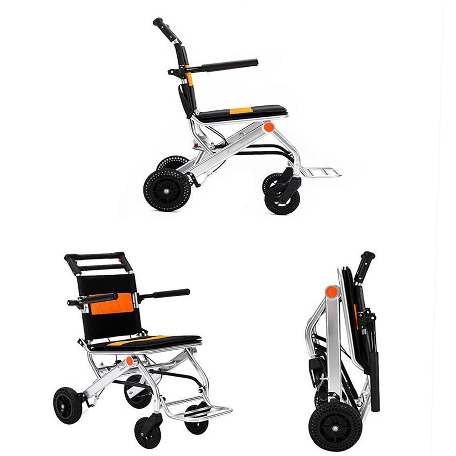 Yimpre Mobility Folding Transport Wheelchair - Ultralight Aluminum Travel Wheelchair with Hand Brake, Flip-Up Arms & Footrests | Easy Transfer Manual Wheelchair for Seniors & Disabled | Ideal for Air Travel, Shopping & Outdoor Activities