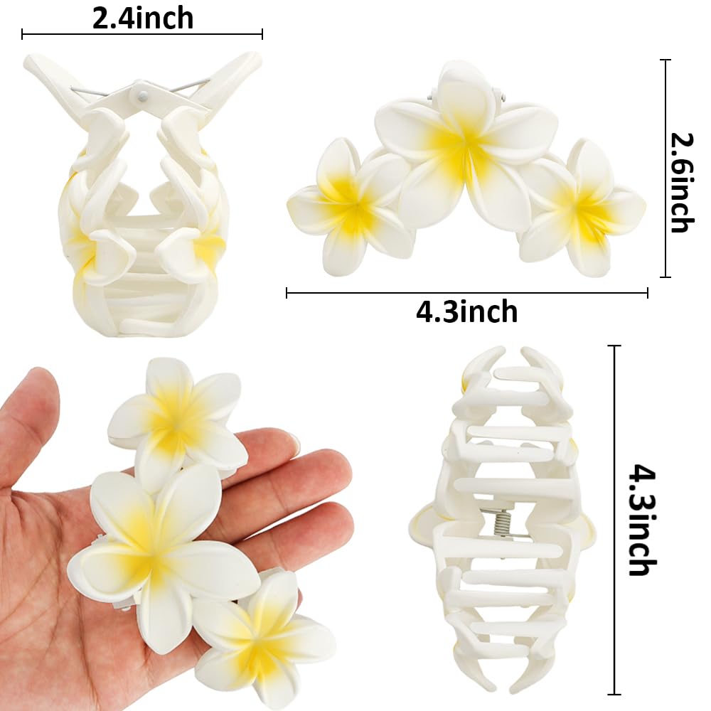 Ahoney 6PCS Hawaiian Flower Hair Clips - Large Claw Clips for Thick Hair, Beach Vacation Hair Accessories, Cute Summer Gifts for Women & Girls - Perfect for Pool Parties, Weddings & Tropical Getaways