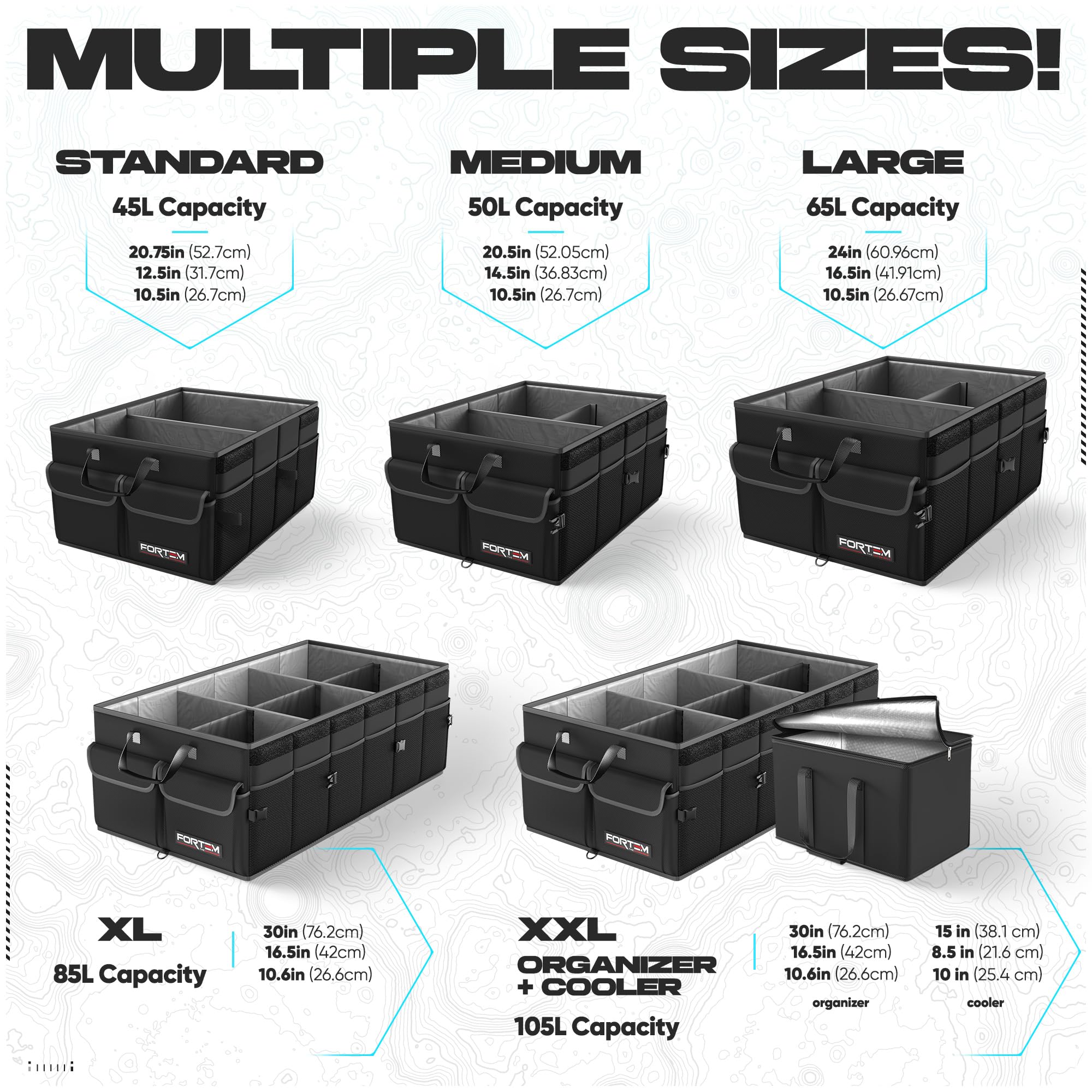FORTEM Collapsible Car Trunk Organizer with Multiple Compartments - Foldable SUV Storage Box for Car Accessories (Black) - Perfect for Road Trips, Family Travel and Daily Commute Organization