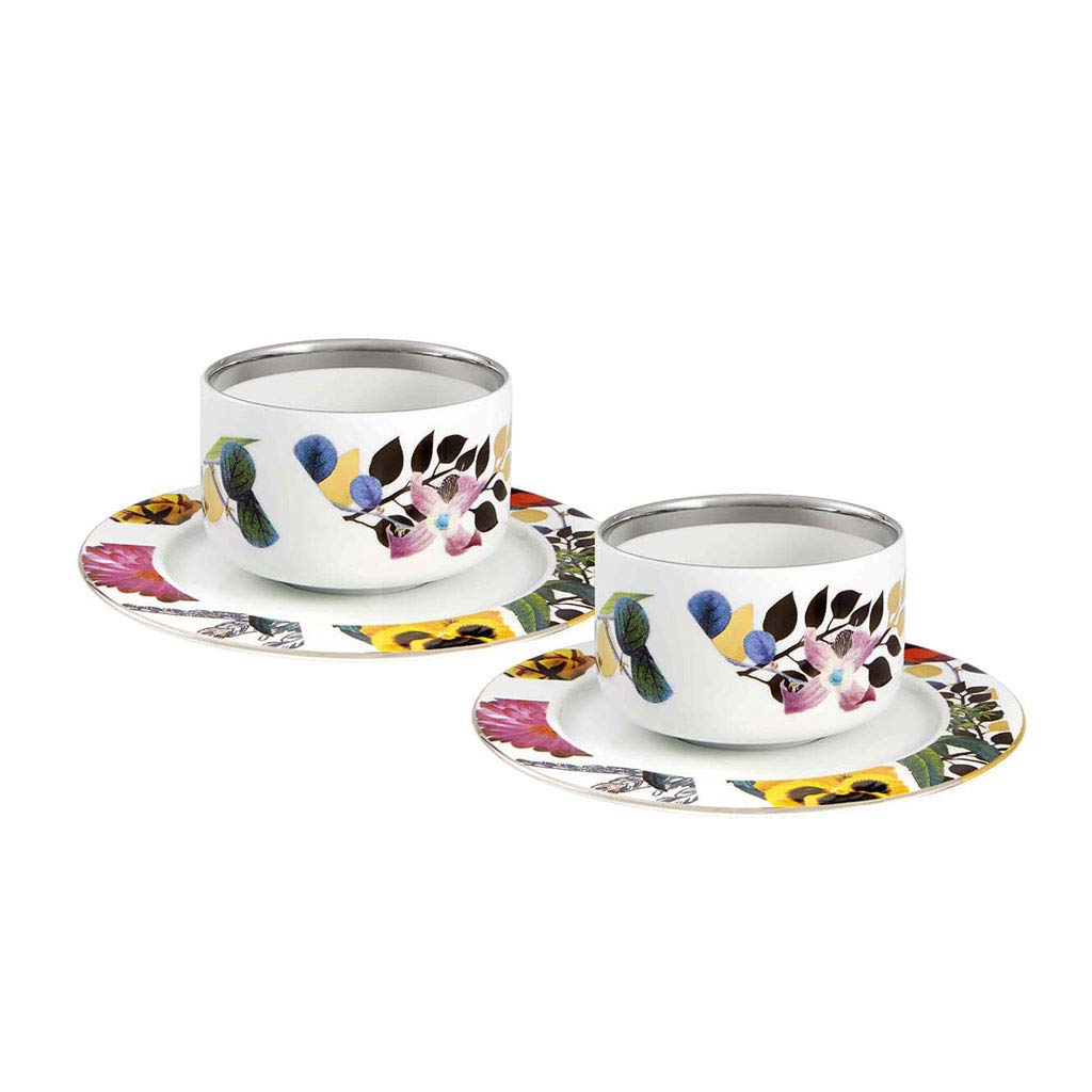 Vista Alegre Christian Lacroix Primavera Tea Cups and Saucers Set of 2 - Elegant Porcelain Tea Set for Afternoon Tea, Bridal Shower, and Luxury Home Decor