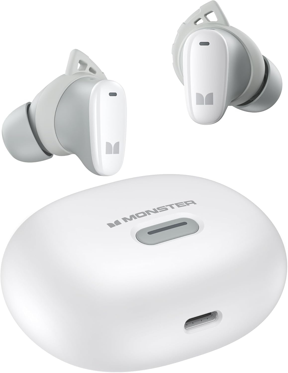 Monster N-Lite 206 Wireless Bluetooth Earbuds - Bluetooth 5.4 in-Ear Headphones with Built-in Mic, Touch Control, USB-C Fast Charging, IPX6 Waterproof, 25H Playtime (White) - Perfect for Gym, Running, Travel & Workouts