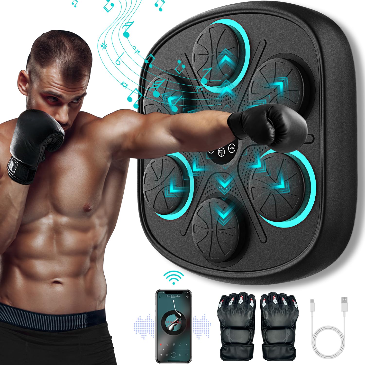 2025 Smart Music Boxing Machine with Premium Boxing Gloves - Bluetooth LED Wall Mounted Training Equipment for Home Workout | Boxing Target Practice for Adults & Kids | Perfect for Home Gym, Fitness Training & Stress Relief