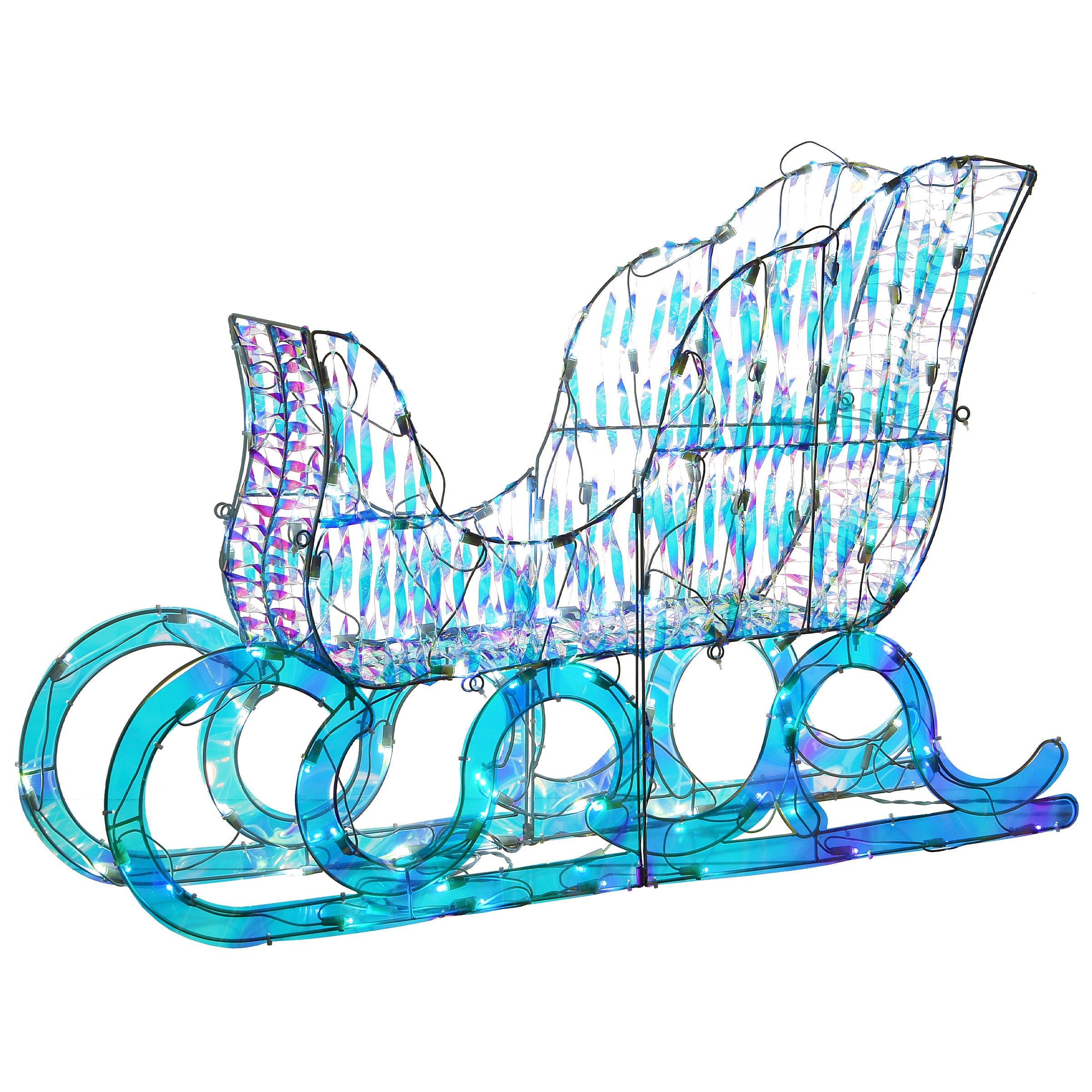 26 Inch Pre-Lit Iridescent Santa Sleigh Christmas Decoration with 105 Cool White LED Lights - Indoor/Outdoor Holiday Decor for Home, Yard, and Party